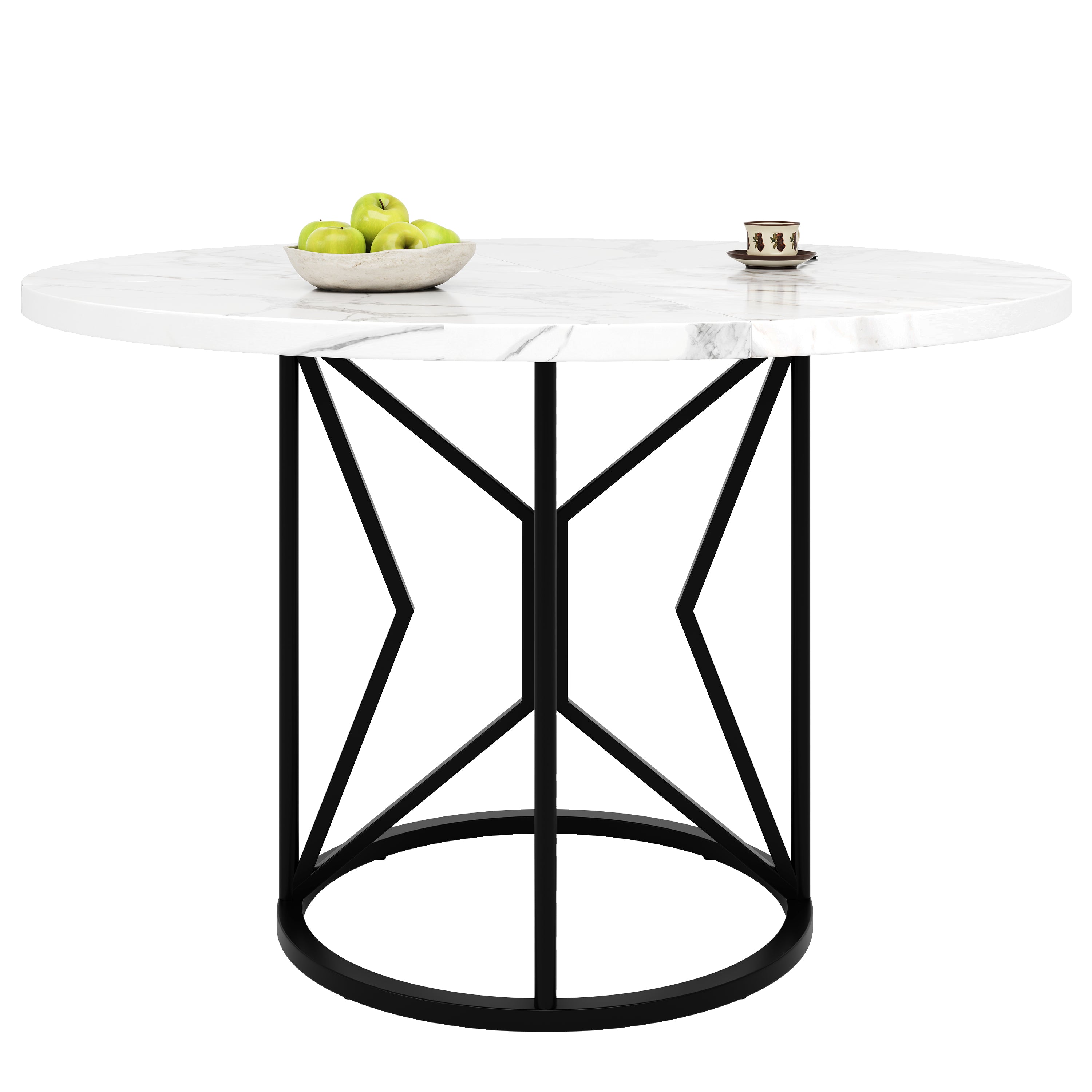 Round Dining Table 100cm 4-6 Seater Metal Geometric Legs - Black