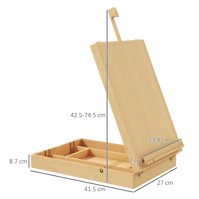 Wooden Table Easel Box, Adjustable Folding Storage for 61cm Canvas, Beechwood