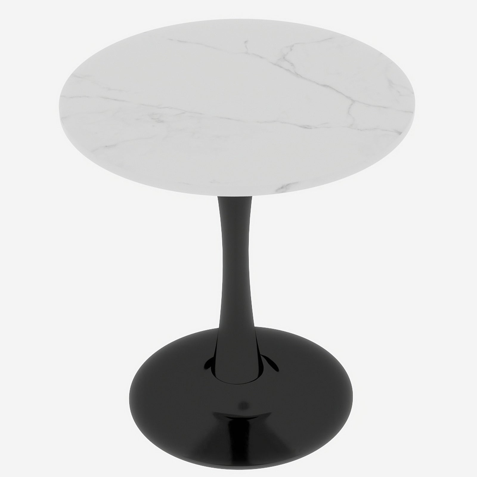 27.6-inch Coffee Table, Mid-Century Modern Round Marble Top, Black