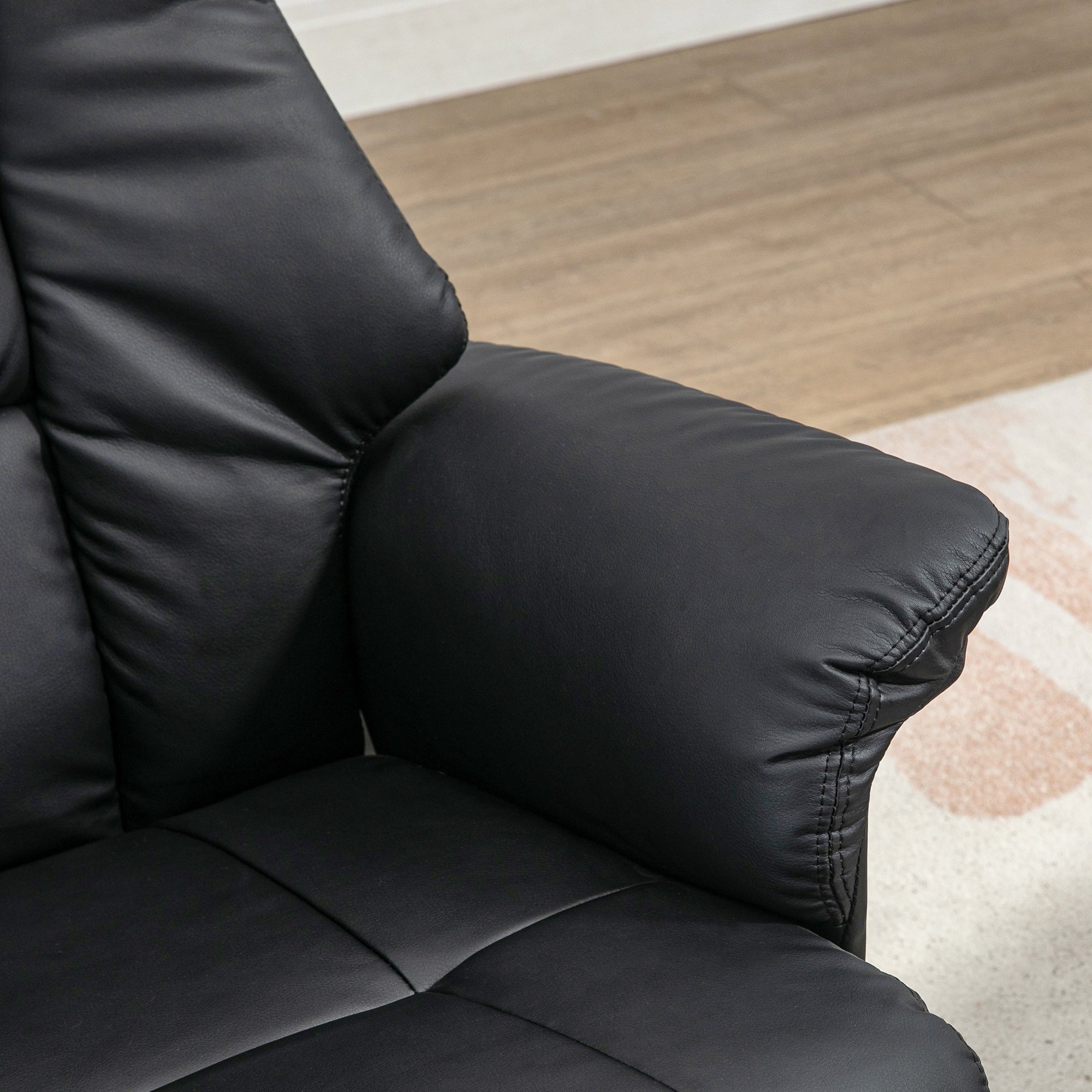 Reclining Armchair with Footstool, Electric 130° Reclining TV Function, Black Faux Leather