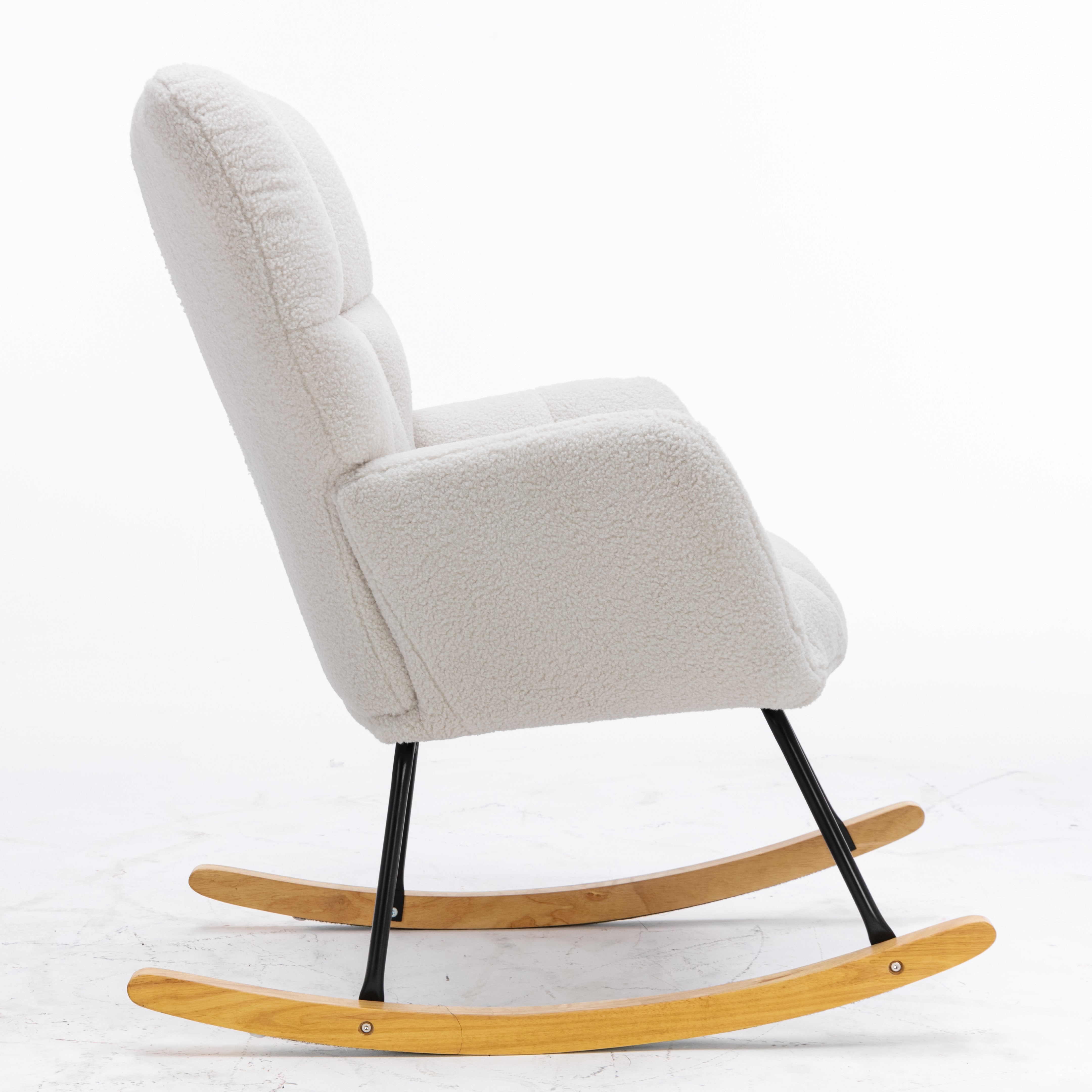 Mid Century Modern Rocking Chair with Tufted Cover, Padded Seat, White