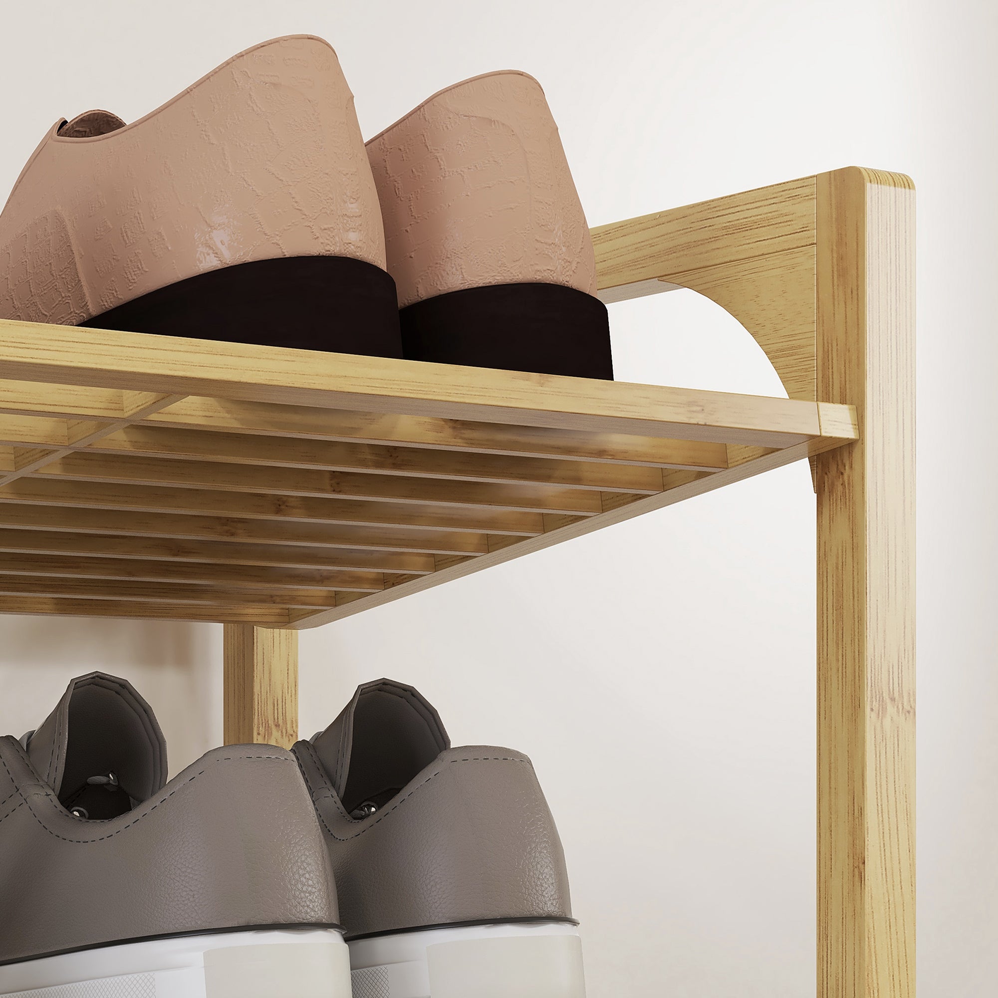 Shoe Rack, 4 Tiers, 12 Pairs, Bamboo Natural