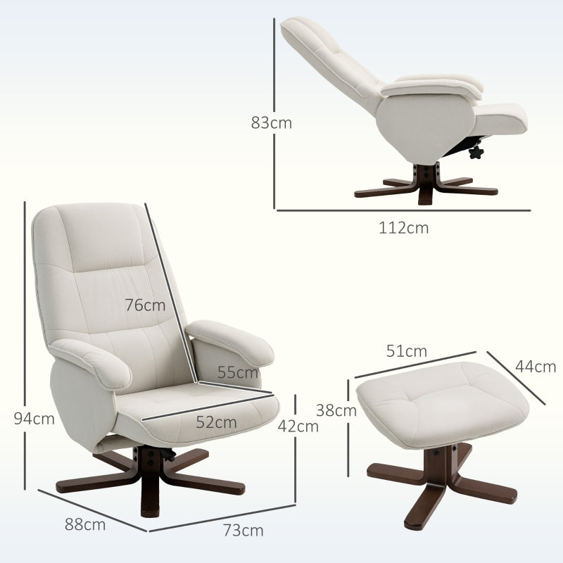 Linen Swivel Recliner Chair with Footstool, Upholstered Reclining Armchair, Beige
