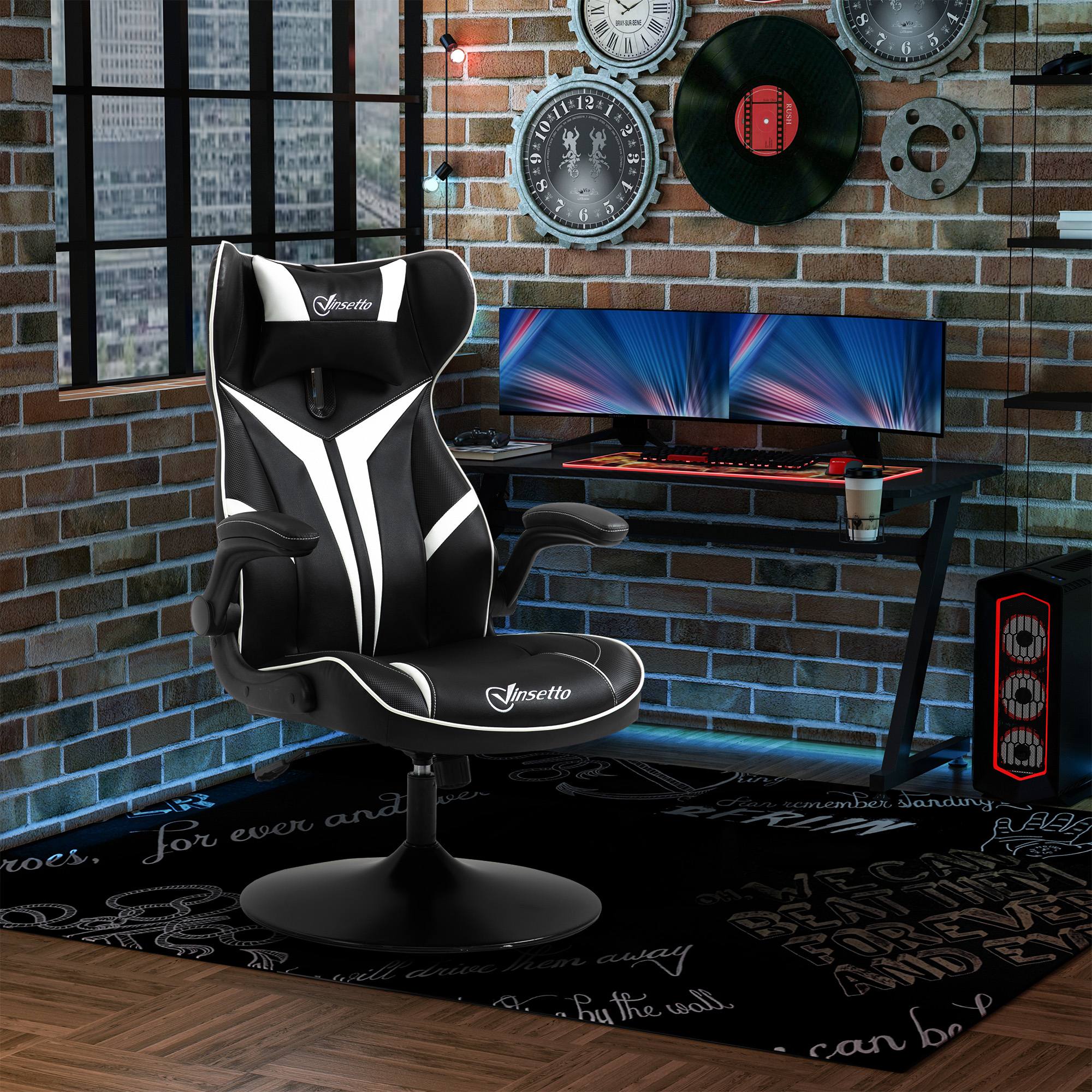 Vinsetto Gaming Chair ergonomic computer chair with rocking function, height adjustable steel black and white