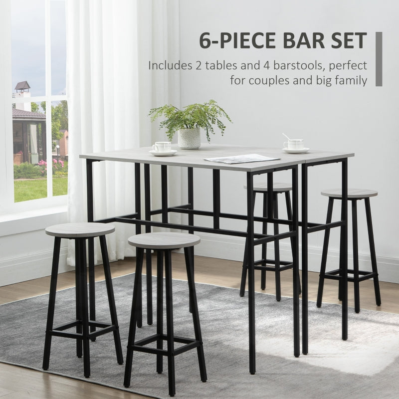 6-Piece Bar Table Set with 2 Breakfast Tables and 4 Stools, Counter Height, Grey