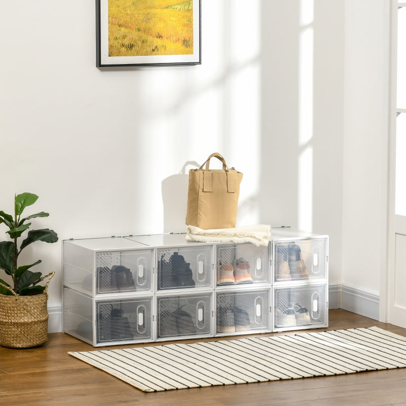 8PCS Clear Shoe Box Stackable Magnetic Door Storage for Size 12/46 Plastic