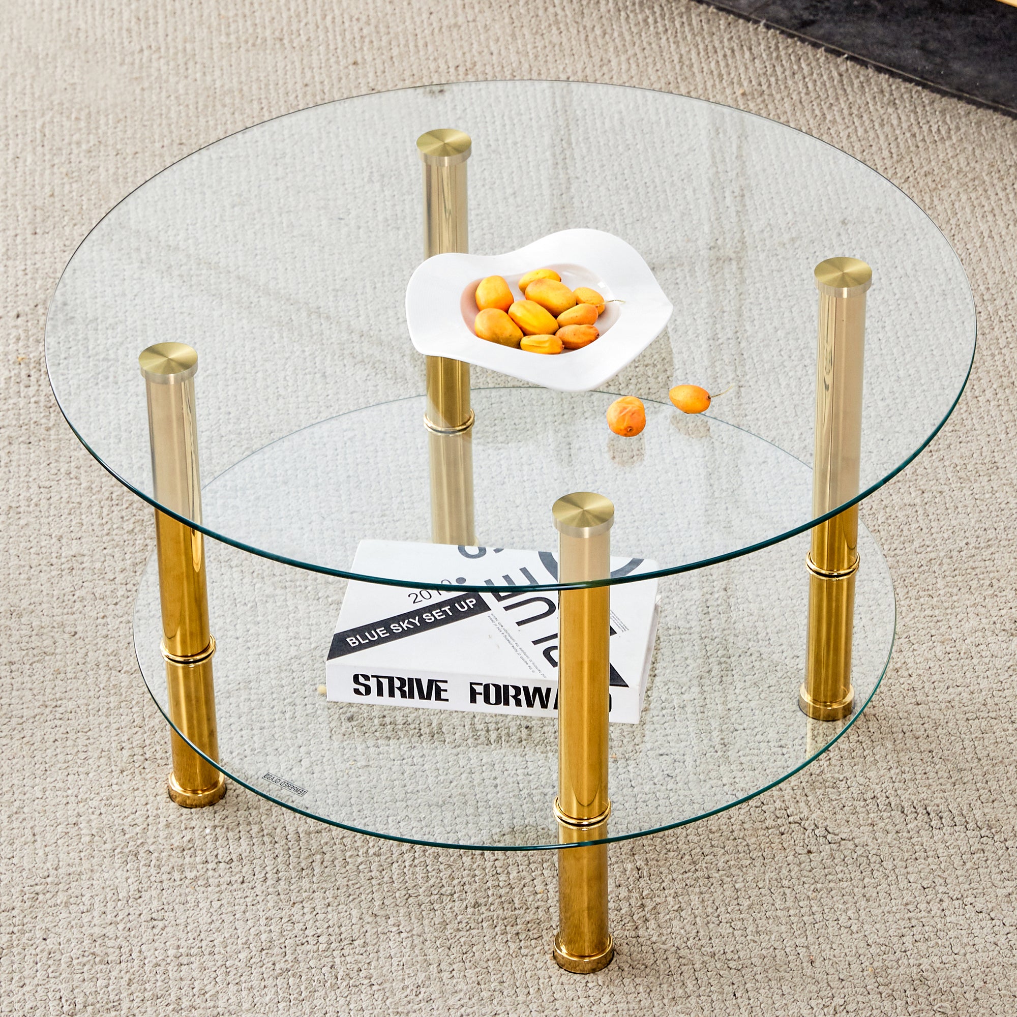 Coffee Table 2-Tiered Glass Gold Metal Legs