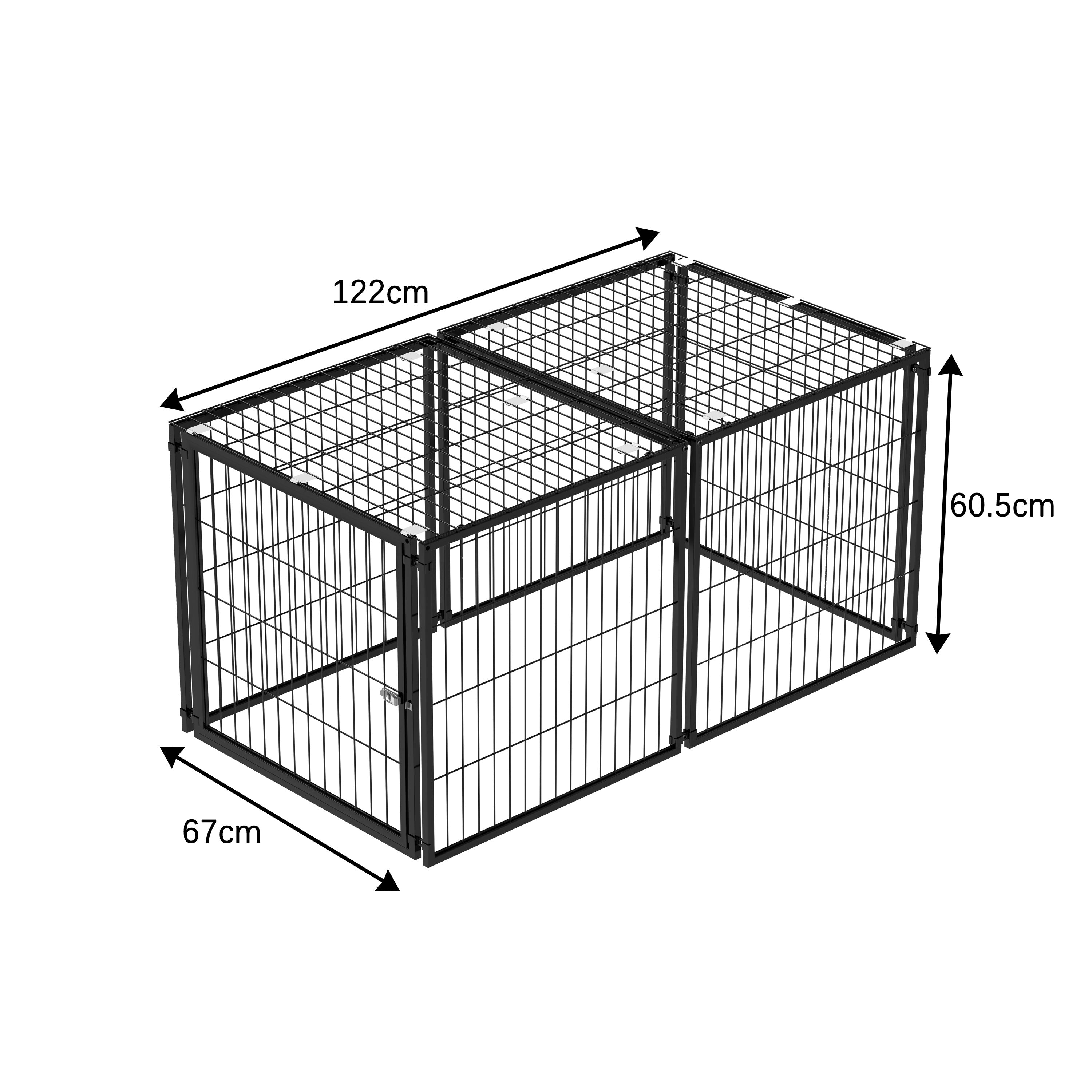 Basics Modular Dog Crate Flexible Safety Lid Adjustable Door 120x60x60cm - Black Steel