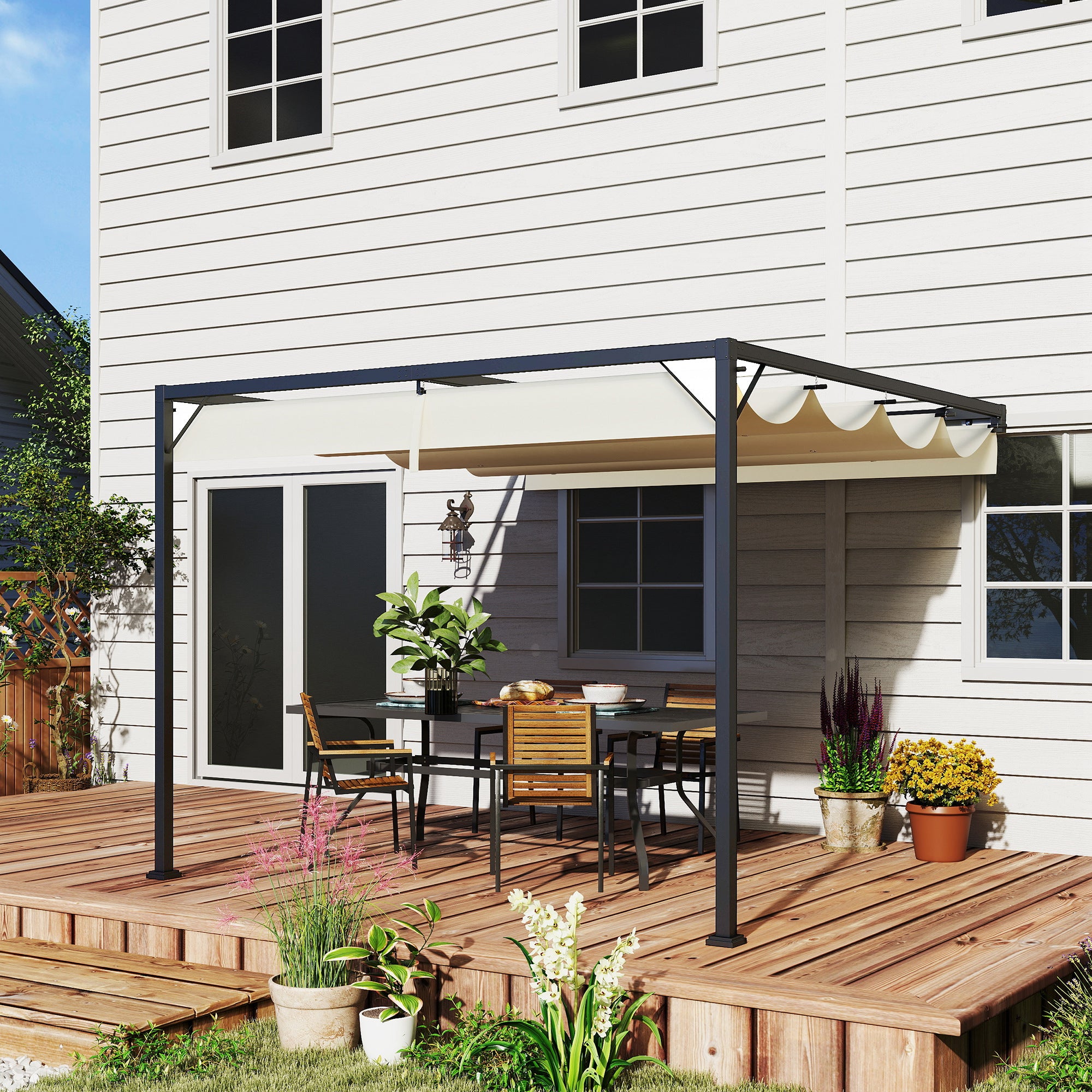 Pergola 3x3m Sliding Canopy Cream White