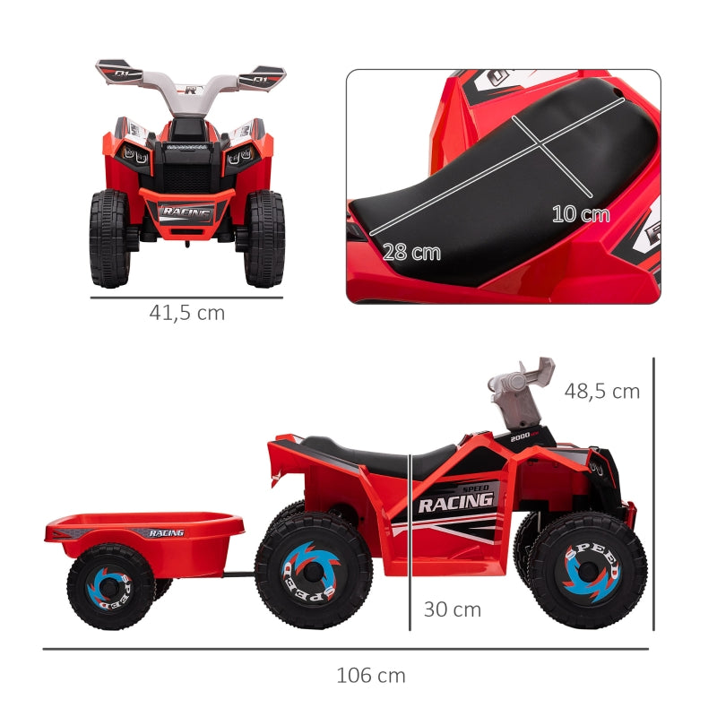 electric children's quad with trailer, 2.5 km/h, 50-minute ride, for 1.5 to 3 years, 25 kg, red