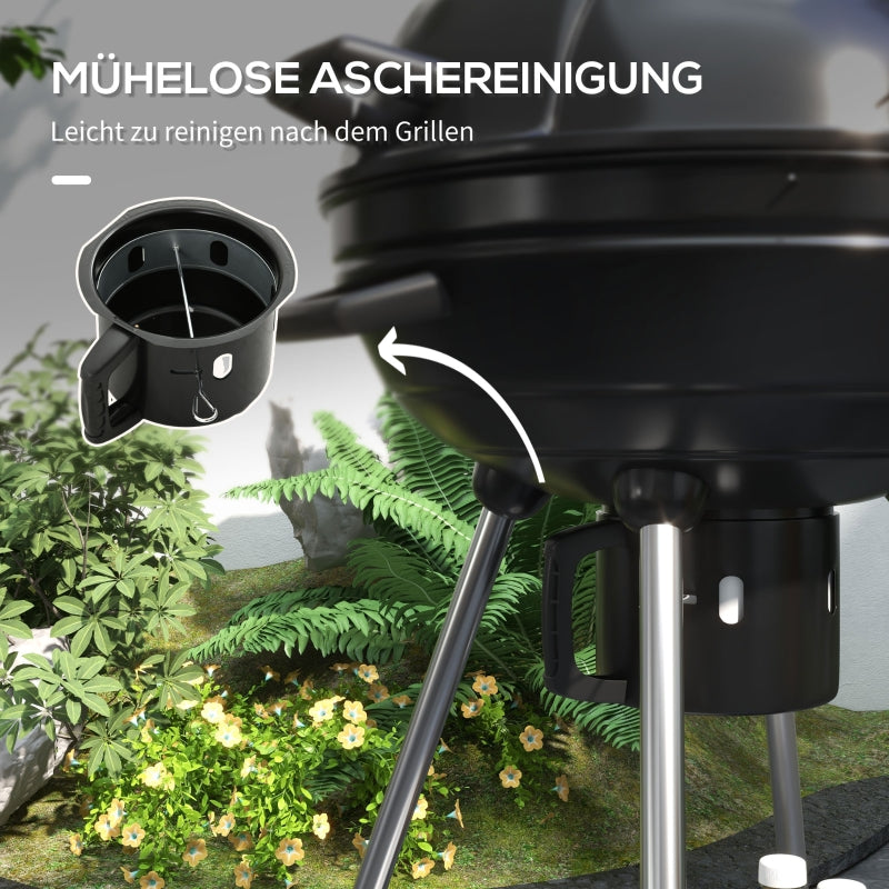 Charcoal Grill BBQ Camping with Grate, Wheels, Storage, Thermometer, Metal