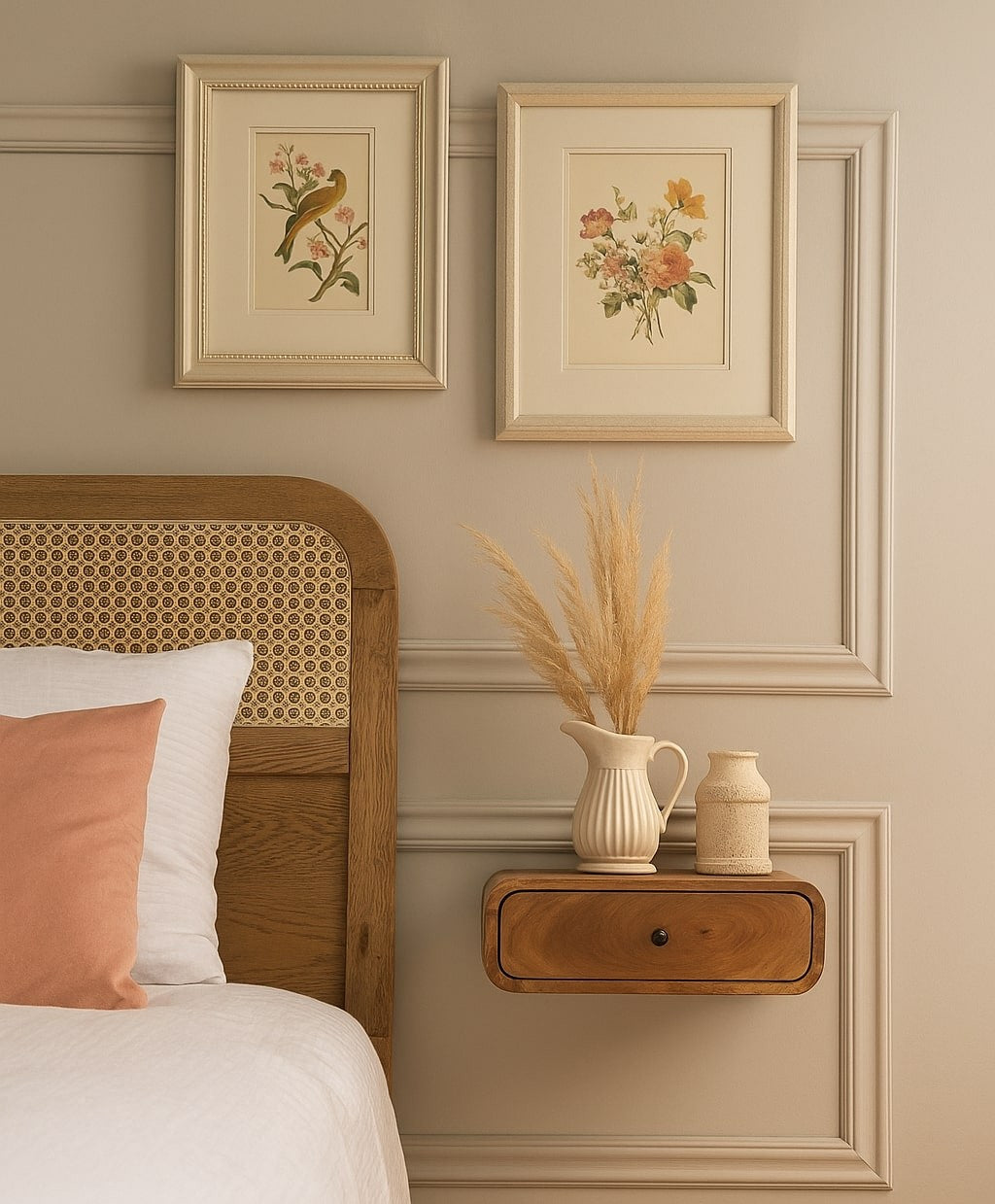 Solid Wood Avora Wall-Mounted 1 Drawer Nightstand, Oak-ish Brown