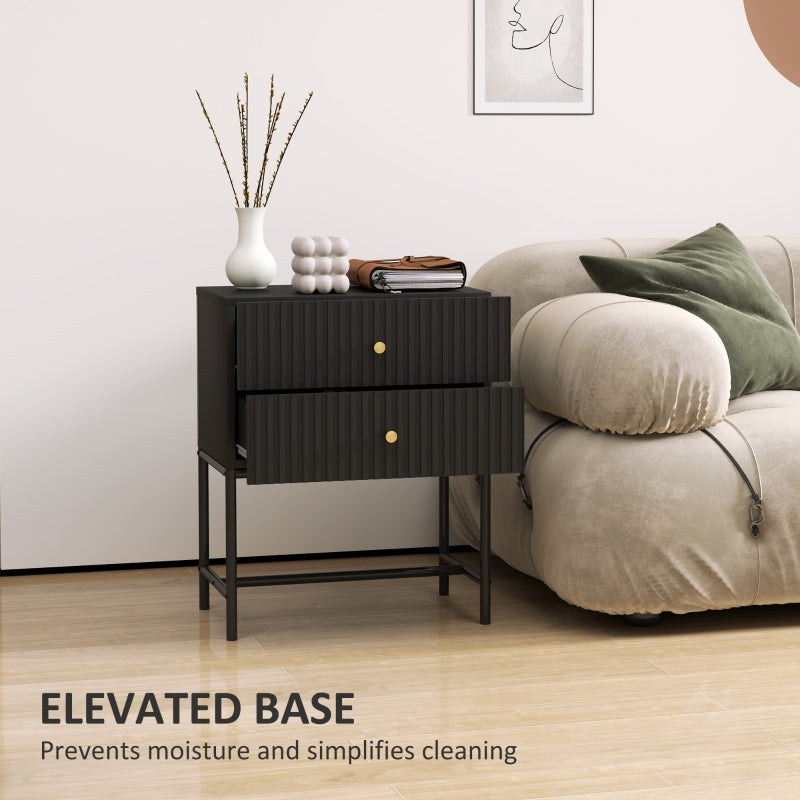 Bedside Table, Elegant Two-Drawer, Black