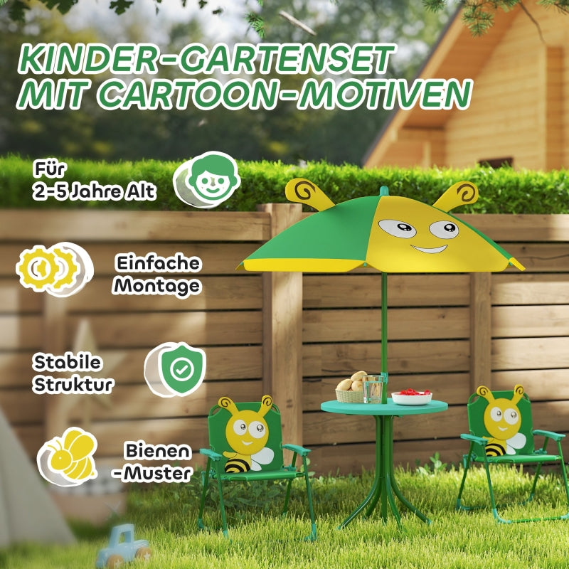 Children's Garden Furniture Set - Table, Chairs, Parasol, Bee Design - Green and Yellow