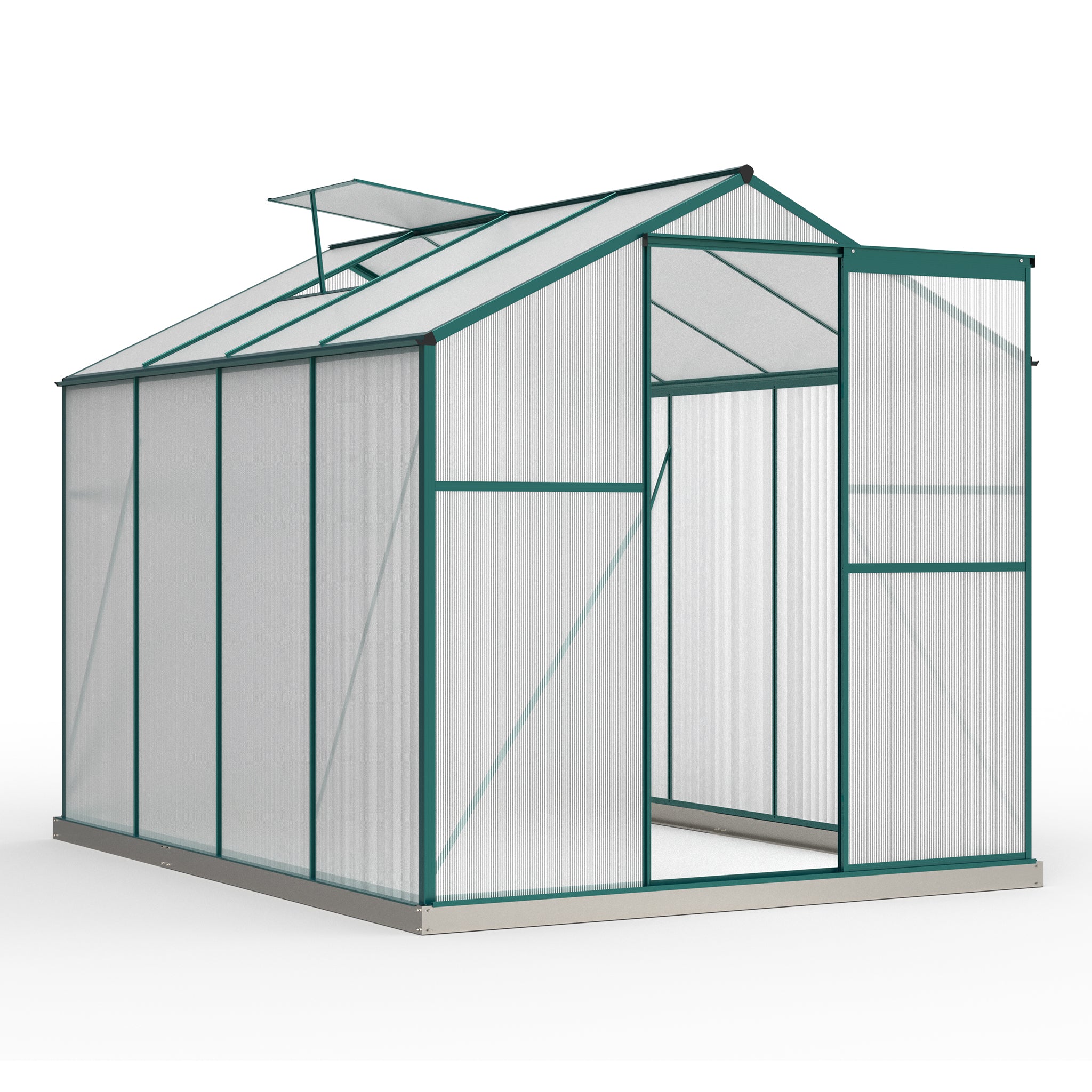 Aluminum Greenhouse 4.75 m² 190 × 253 cm with Foundation, 1 Roof Window & Sliding Door, Aluminum