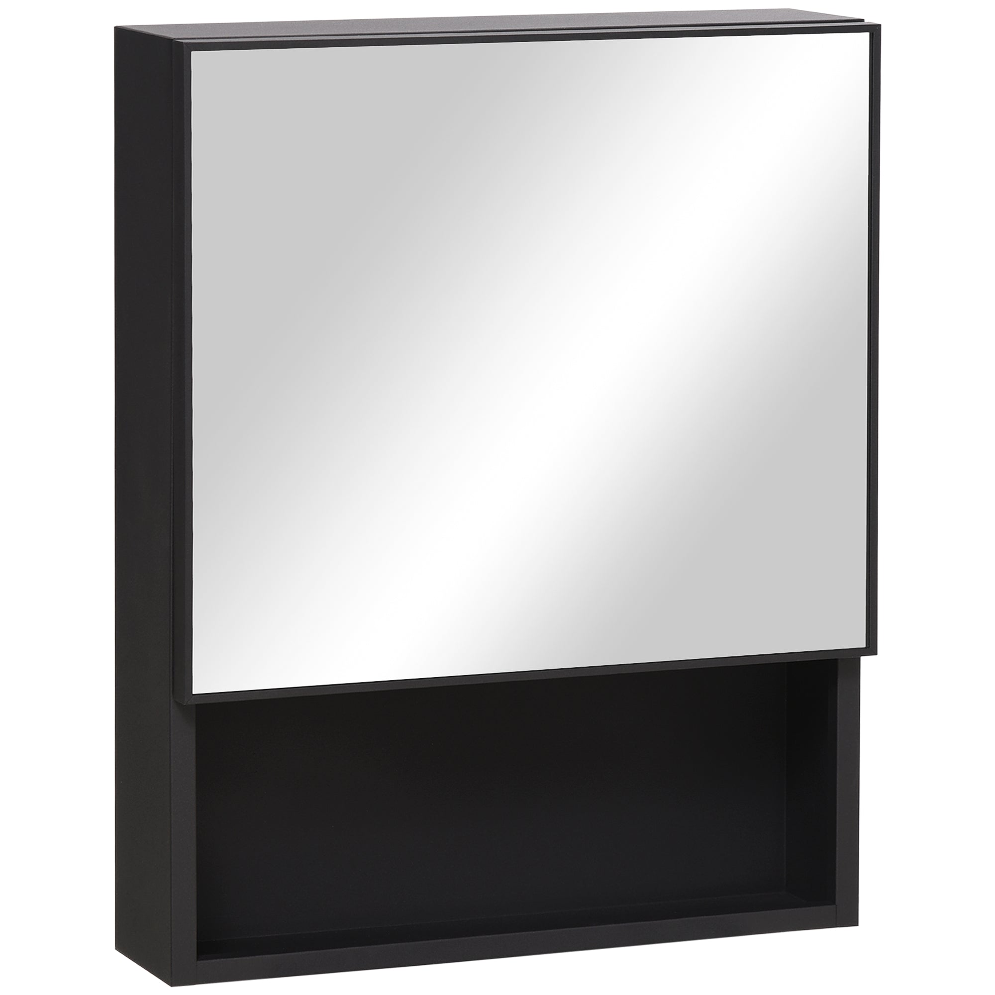 kleankin Mirror Cabinet with 2 Interior Shelves & Open Glass Shelf, Stainless Steel