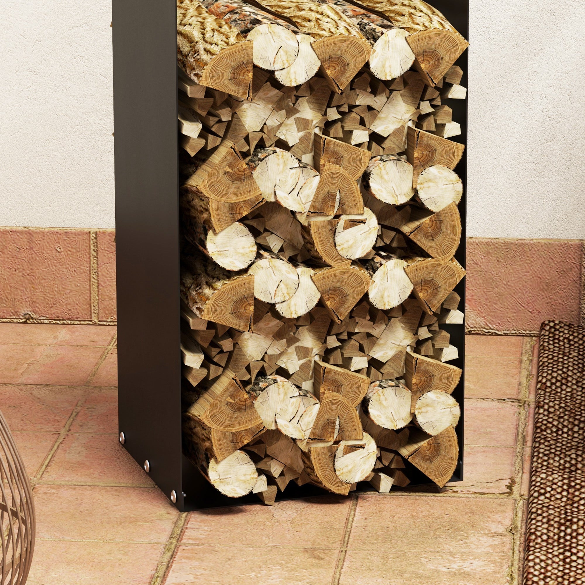 Firewood Rack 36x30x90cm Handles Indoor/Outdoor 30kg Load, Steel Black