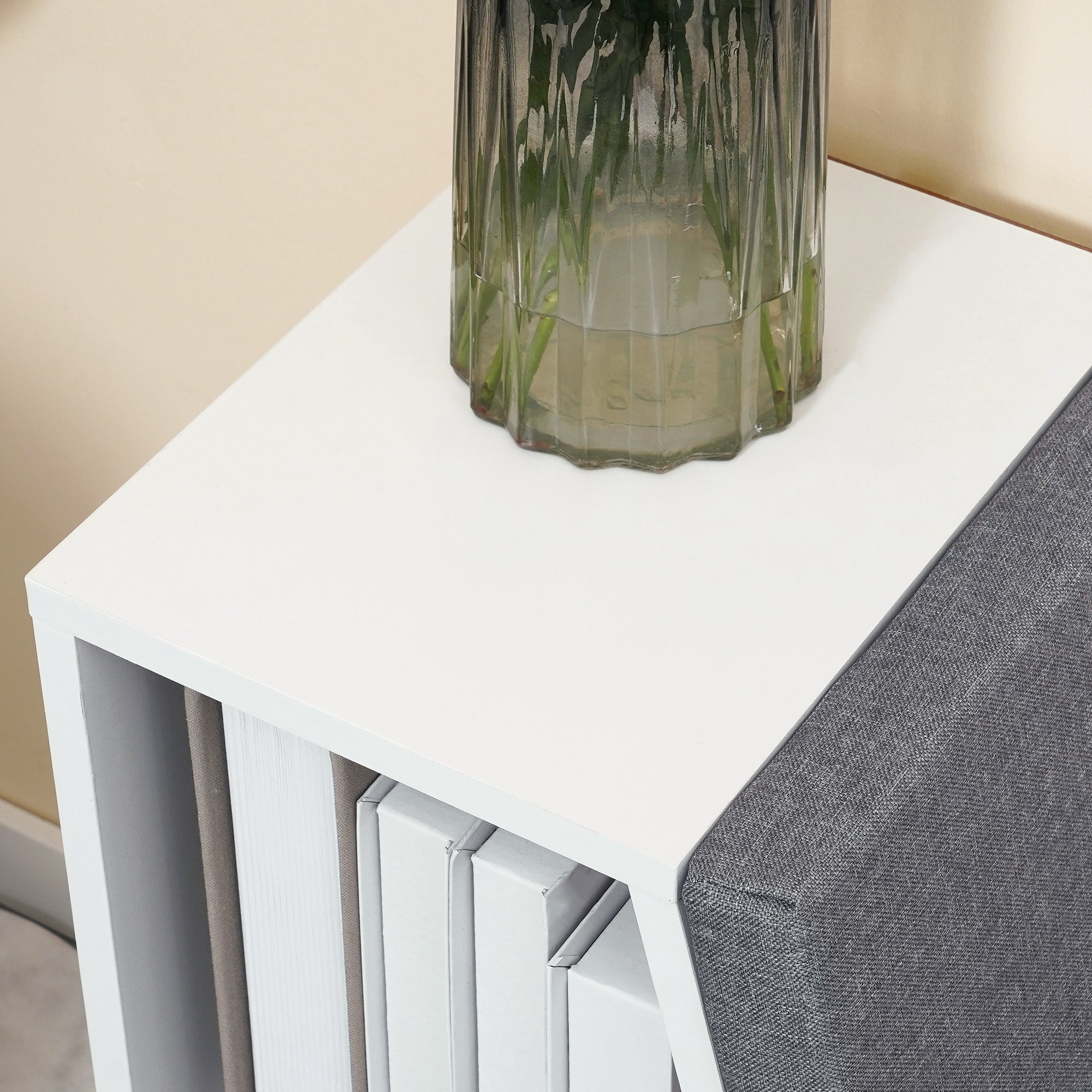 Bookcase Storage Shelf with Cushioned Reading Seat & Cabinet, Engineered Wood White