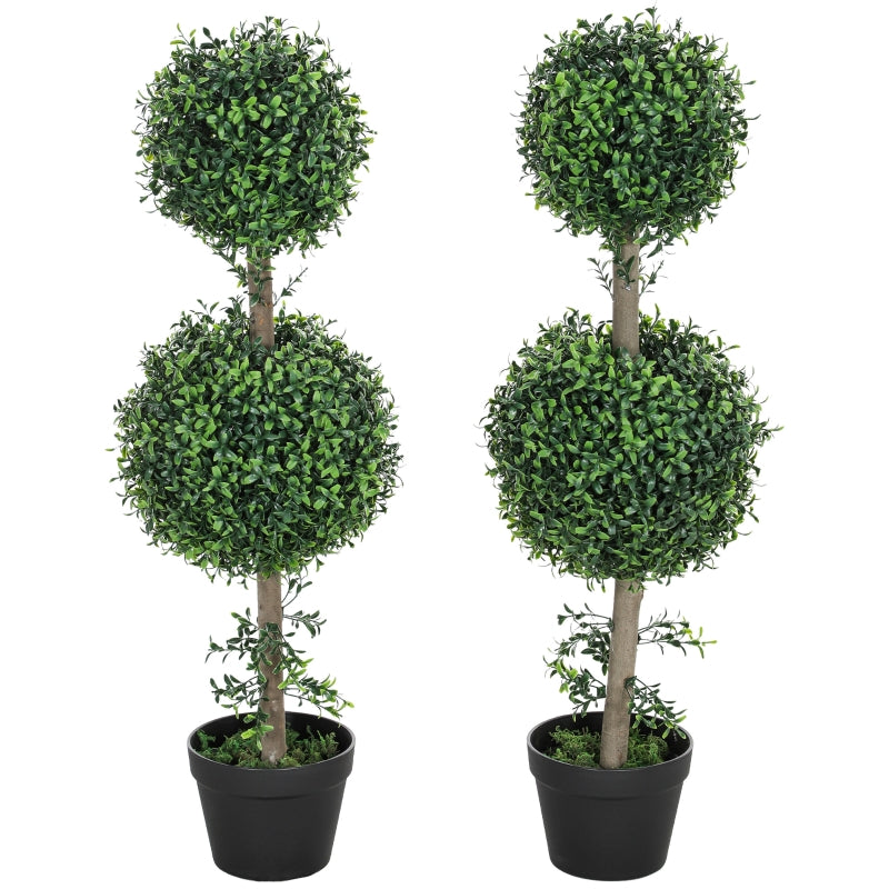 Artificial Boxwood Plants, Set of 2 Large 91.6 cm UV Protected, Green Plastic