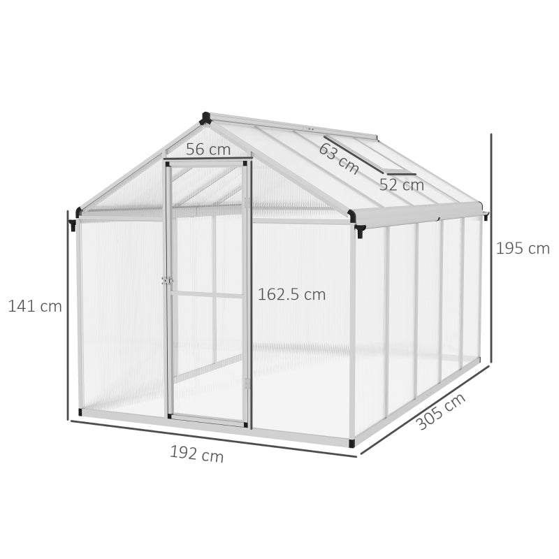 10 x 6ft Walk-In Greenhouse with Aluminium Frame