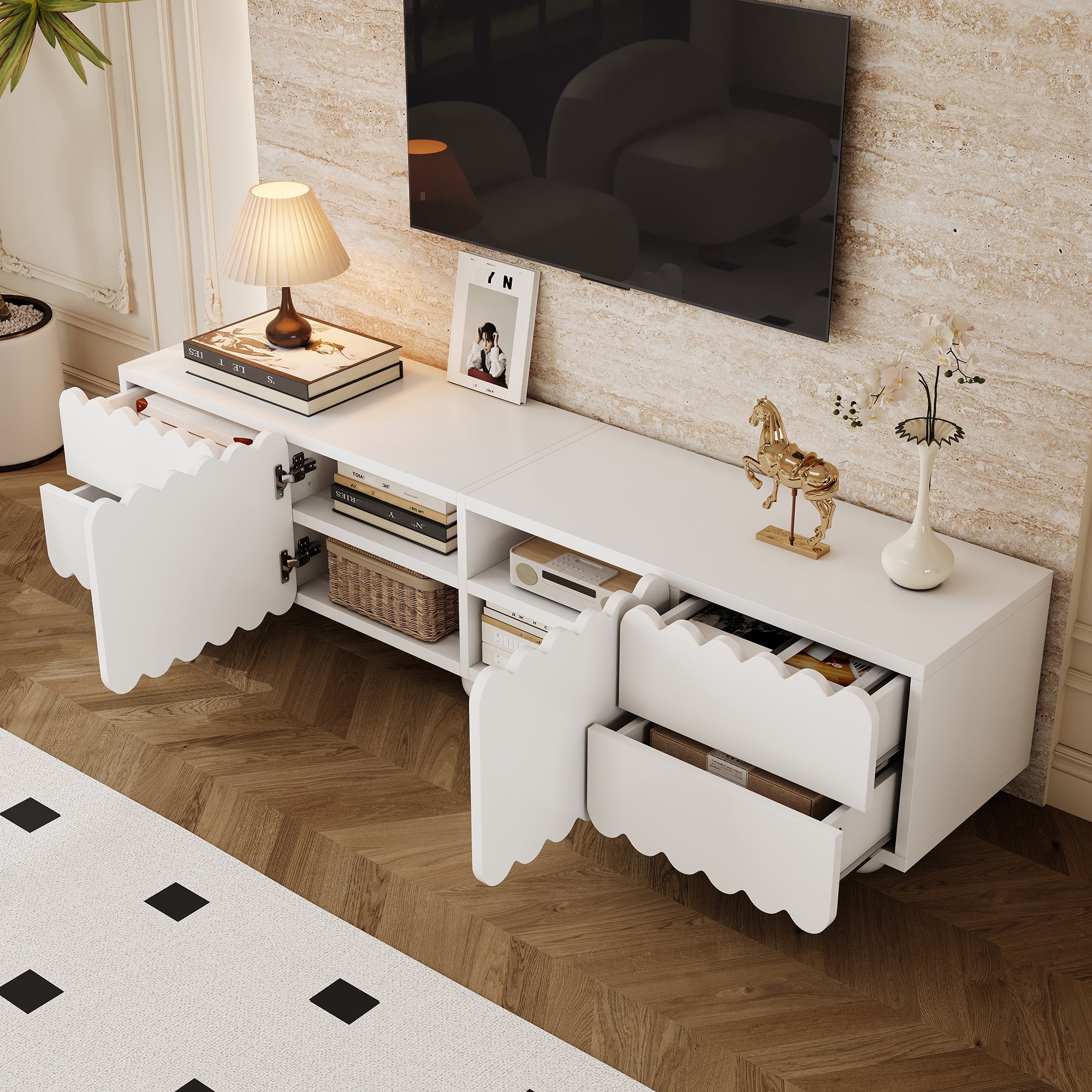 TV Cabinet, Modern Low Stand 175x38x37 cm, White