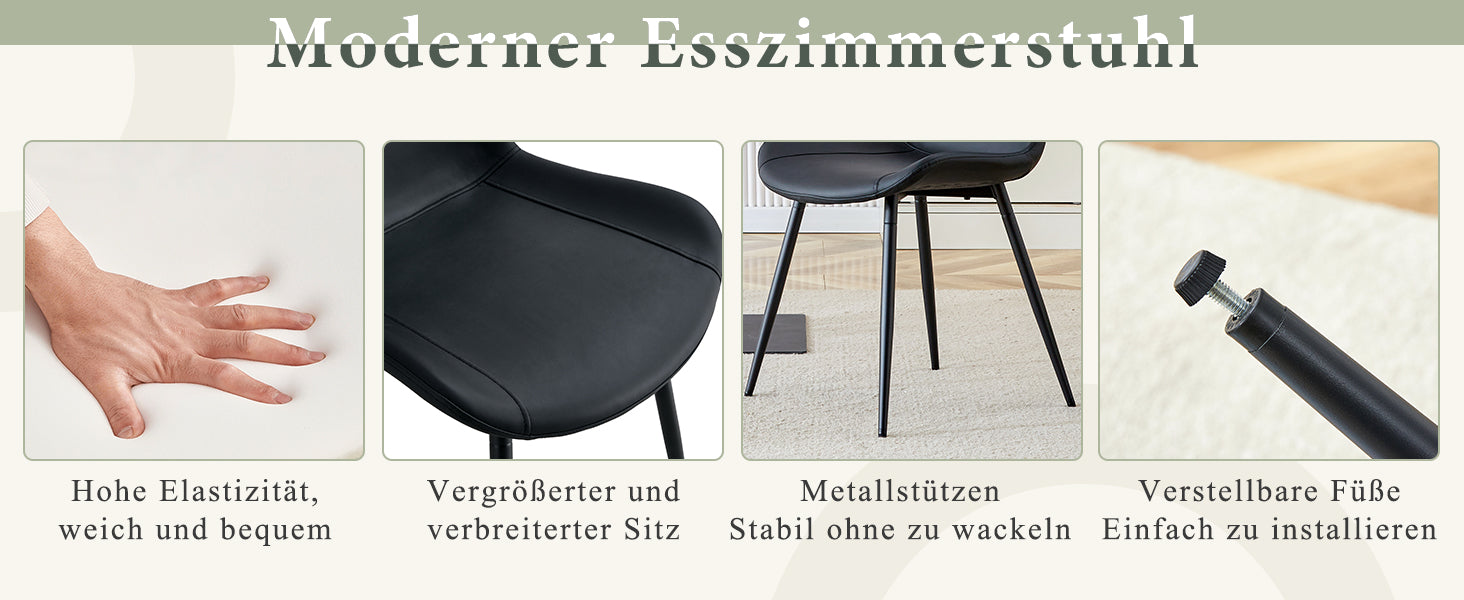 Dining Chairs Set of 4 Modern PU Leather Metal Frame - Black