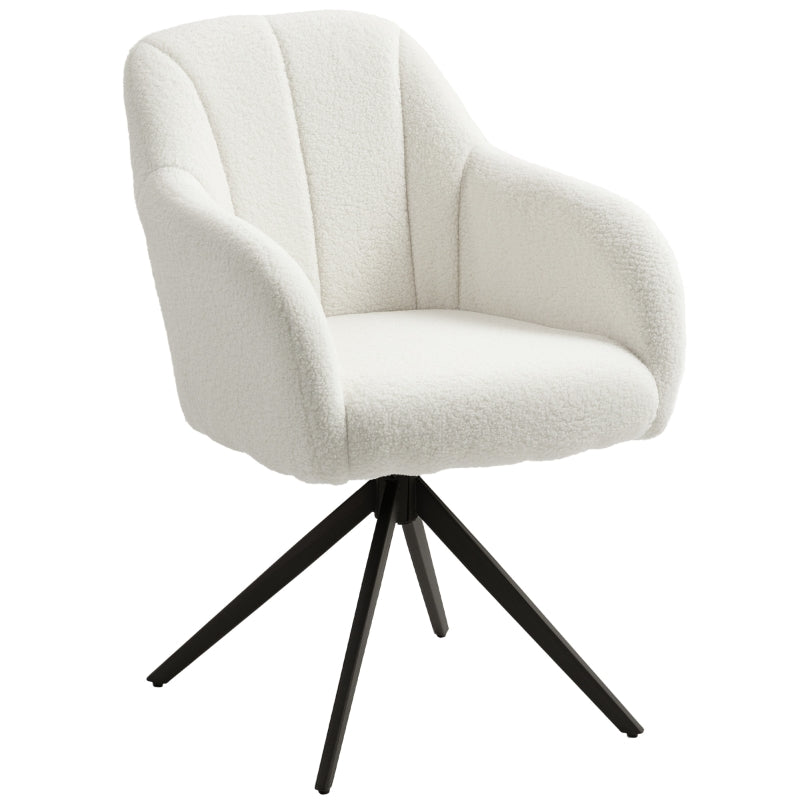 360 Degree Swivel Accent Chair Upholstered Tufted Steel Legs Teddy Fleece White