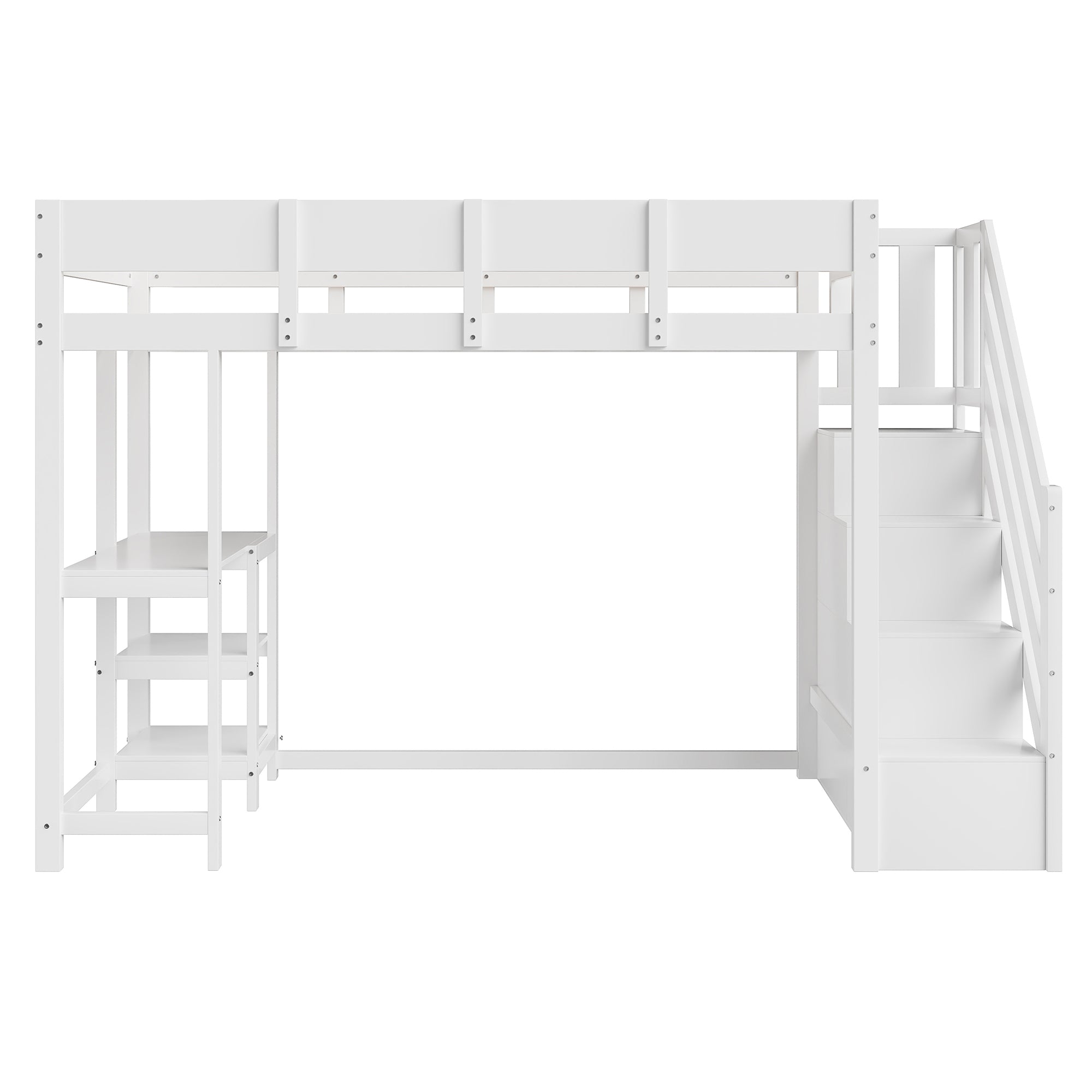 Bunk Bed, Multifunctional Loft with Storage & Shelf, Pine Wood, White