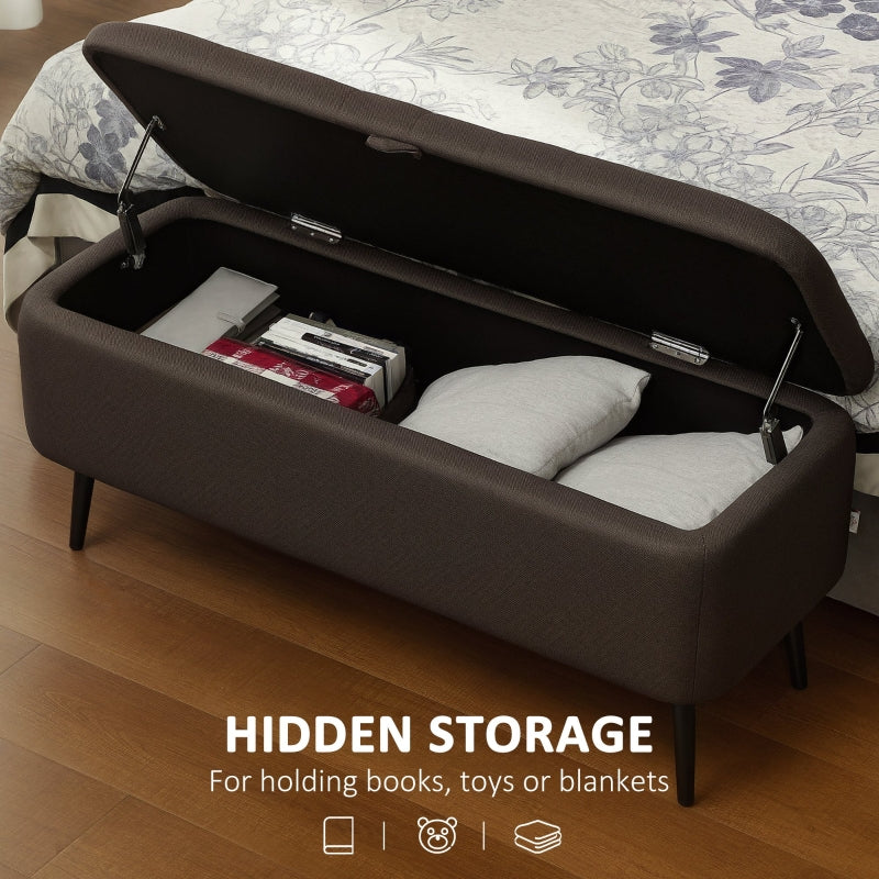 Storage Ottoman 92 x 31cm Dark Brown Linen-Look
