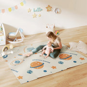 Baby Play Mat, Foldable Reversible Waterproof Crawling Mat, Astronaut and Planet Design