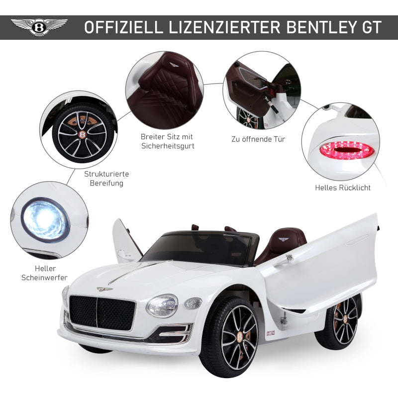 Bentley GT Licensed Electric Ride-On Car with Remote Control and 2 x 390 Motors, White