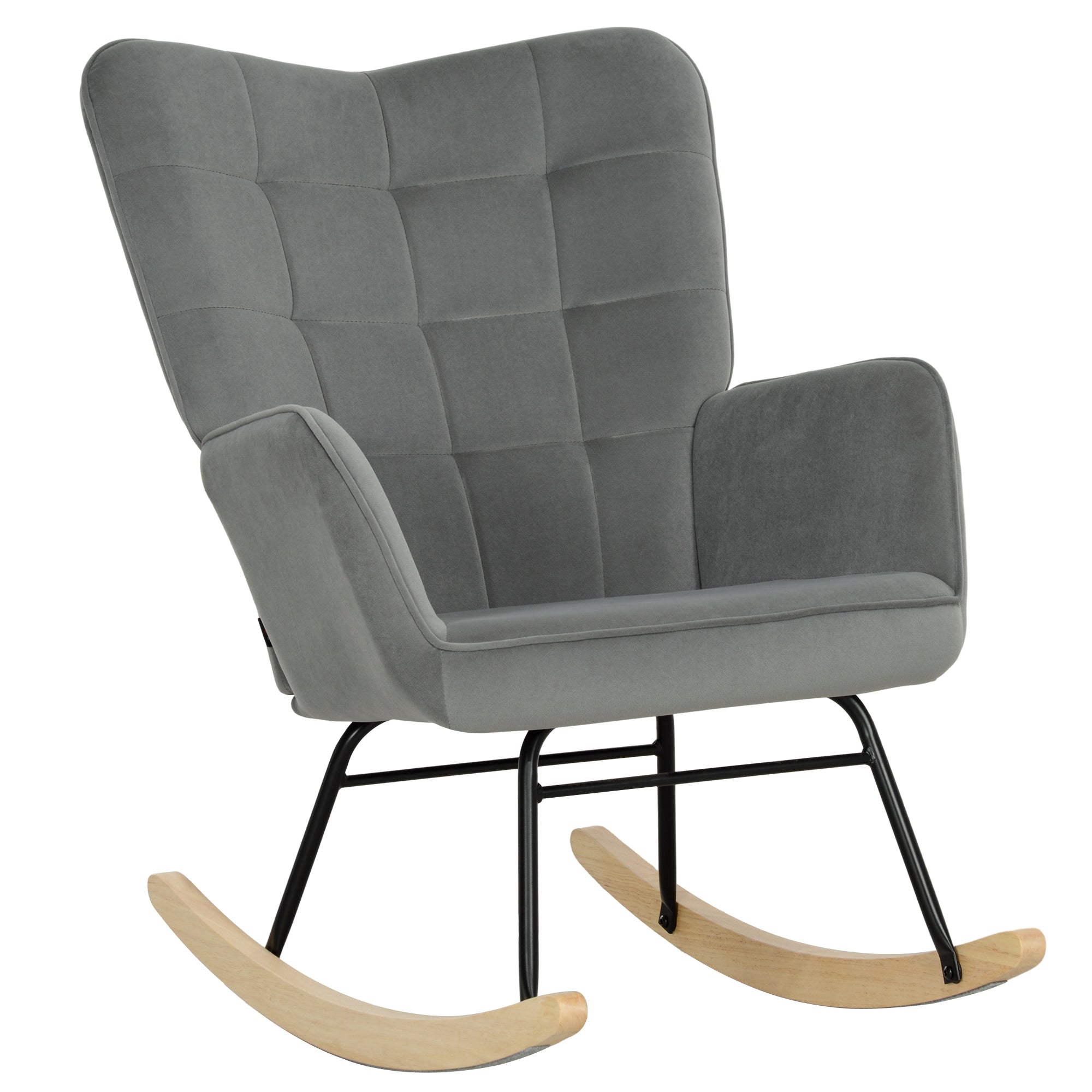 Rocking Chair Armchair with Wooden Runners, Velvet Look, Dark Grey
