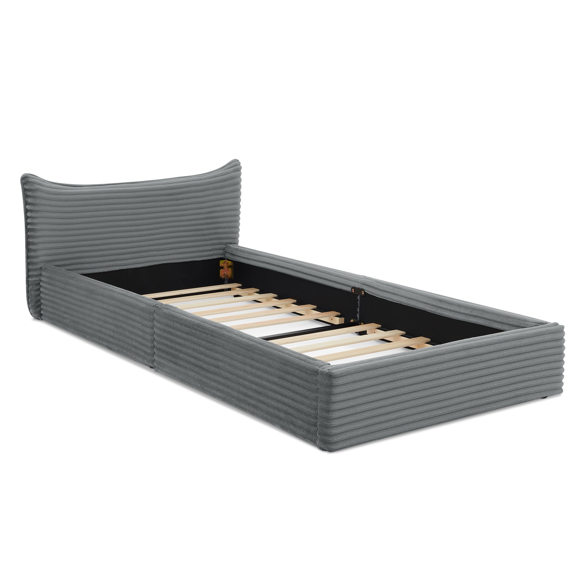 Single Bed 90x200cm Corduroy Cover Wood/Iron Frame - Dark Grey