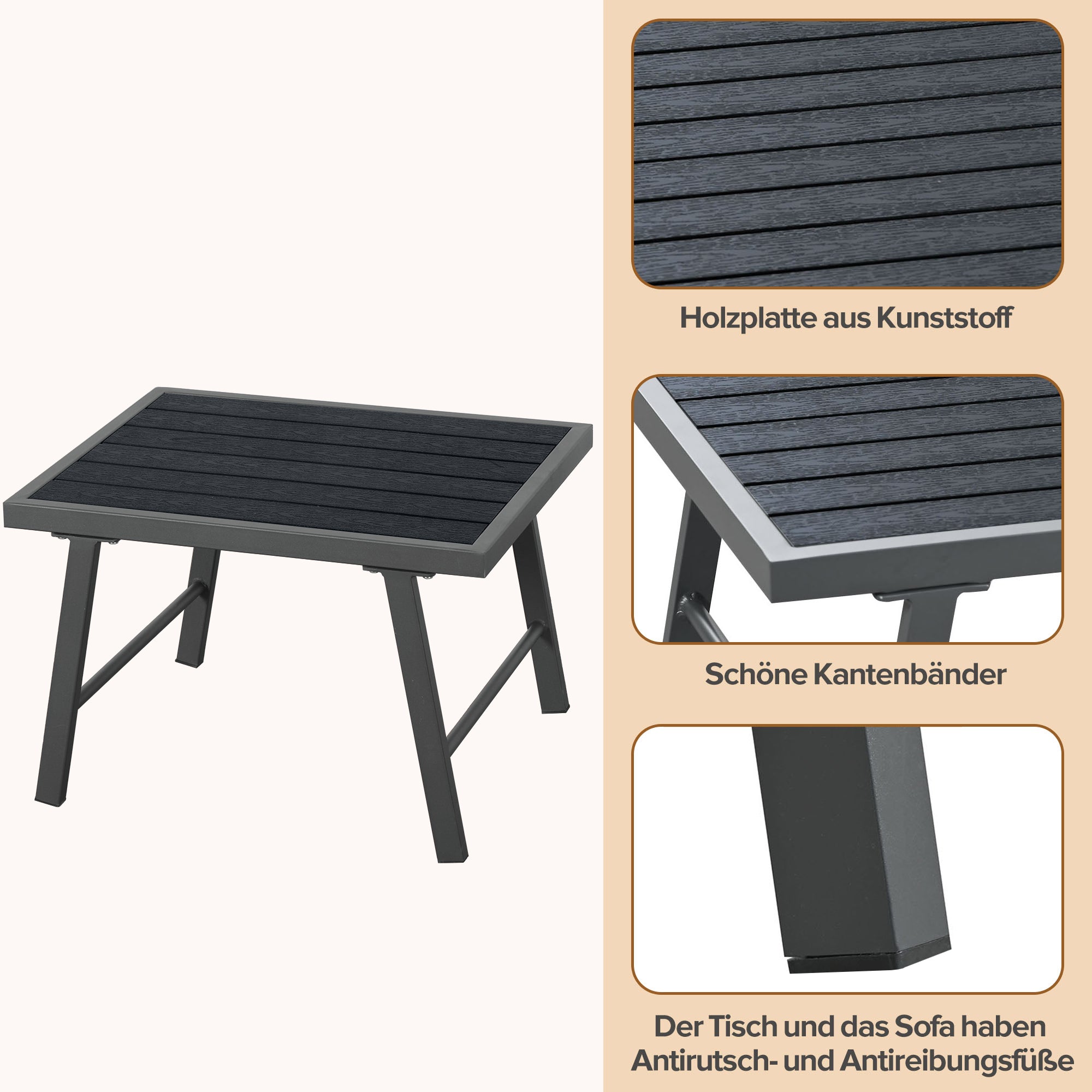 Garden furniture set lounge chair set 5-6 people 2 3-seater sofas 1 table with 7 gray cushions dark gray galvanized iron