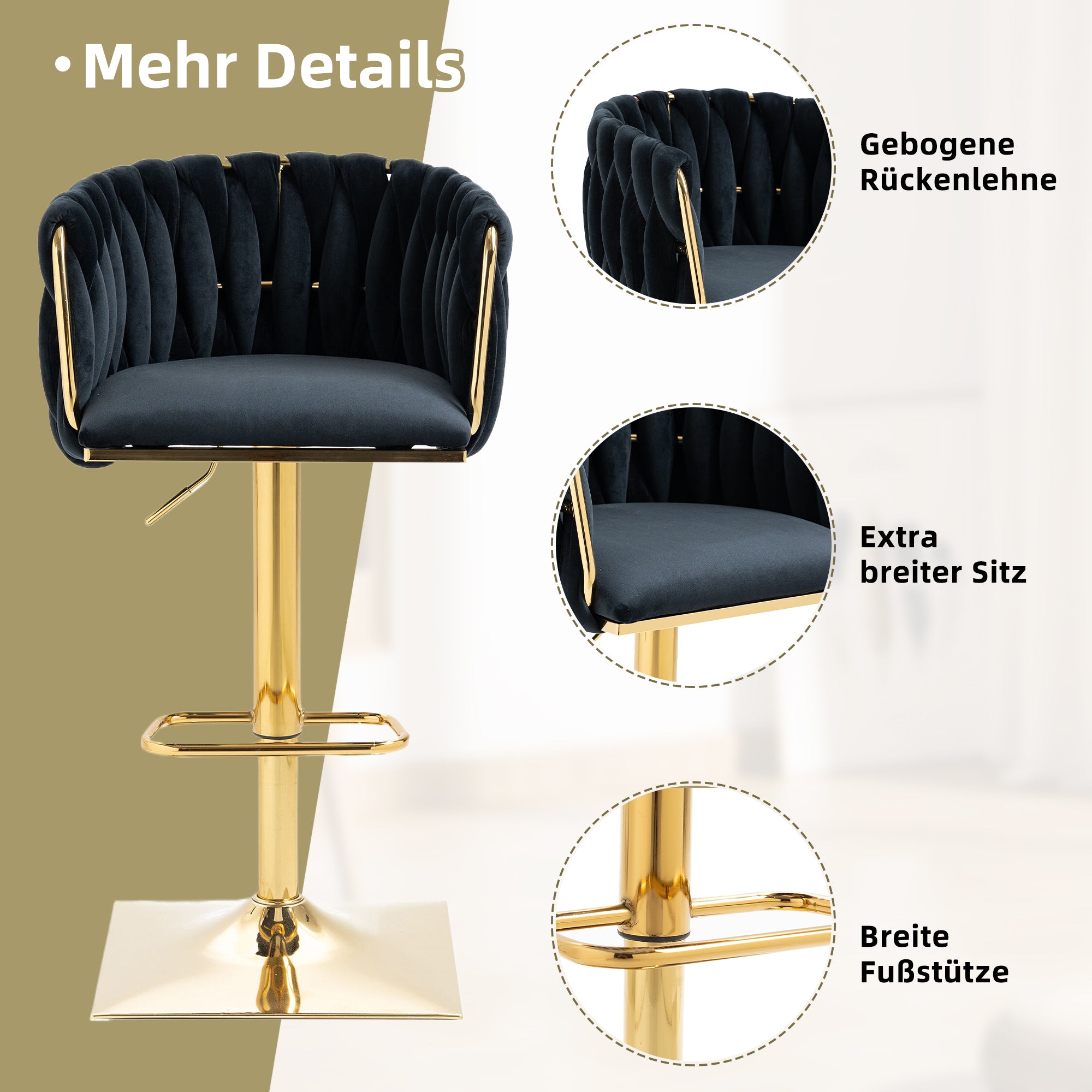 Vintage Bar Stool with Backrest and Footrest, Counter Height Dining Chair