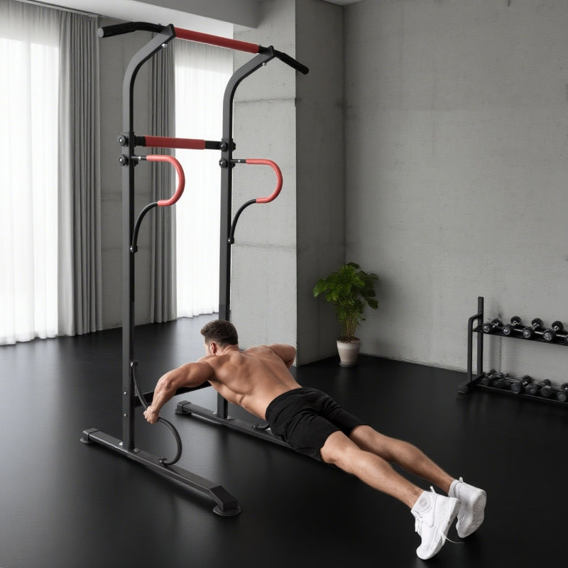 Power Tower Dip Station Height-Adjustable Pull-up Bar Suction Cups