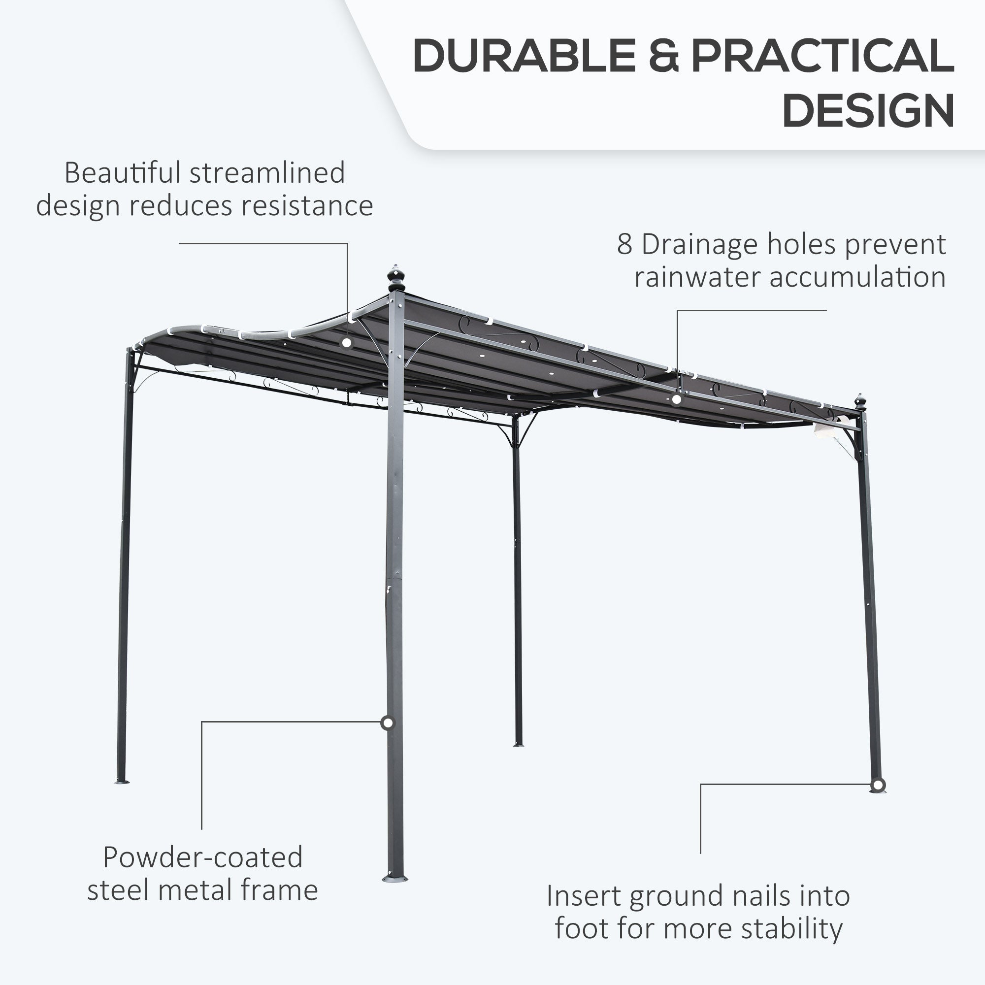 Freestanding Wall Awning Canopy 3x3m Metal Grey