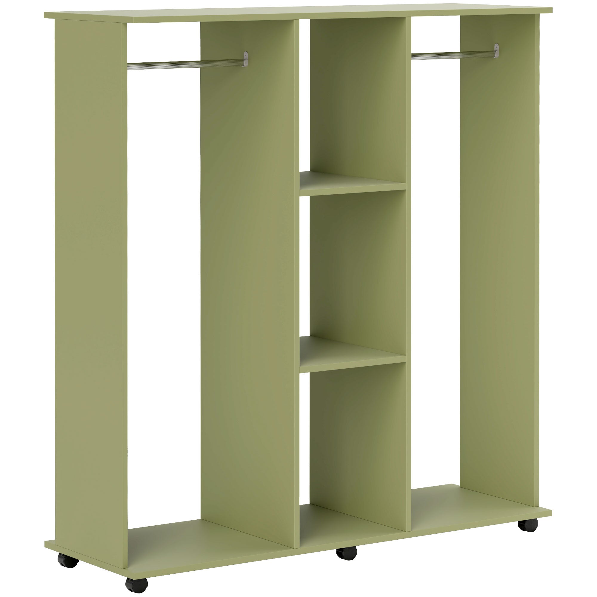 Open Wardrobe Double Storage Shelves Organizer W/6 Wheels Green
