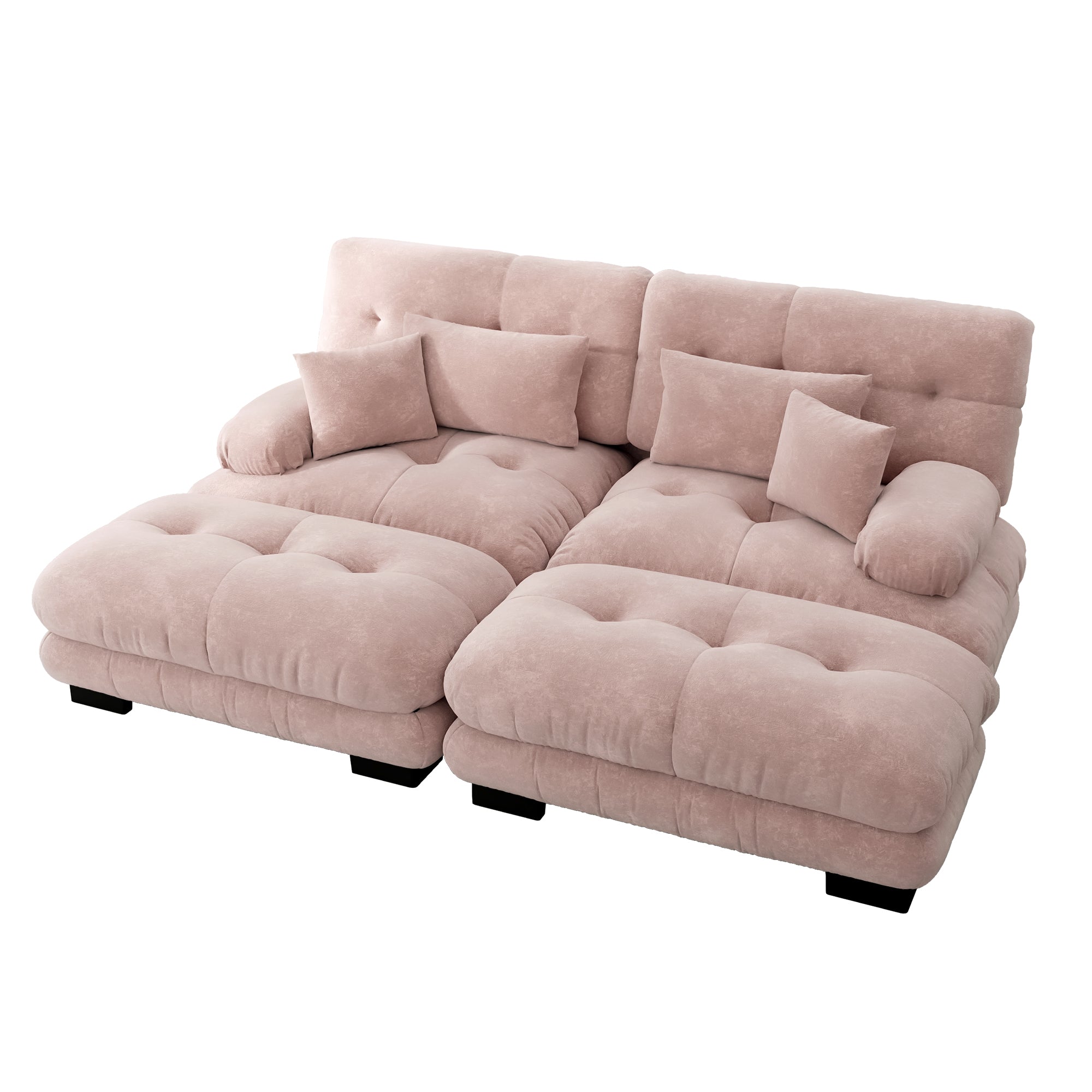 Cloud Corner Sofa, Double with Lumbar & Decorative Pillows, Ottomans, Chenille Pink