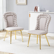 Dining Chairs (Set of 2) Ball Chain Backrest Gold-Plated Metal Legs, Light Grey Velvet