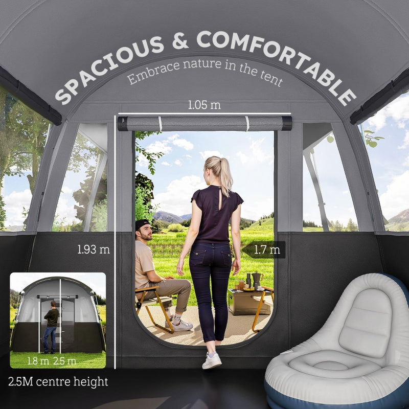 8-Person Camping Tent, Waterproof Family Tunnel Design, Grey
