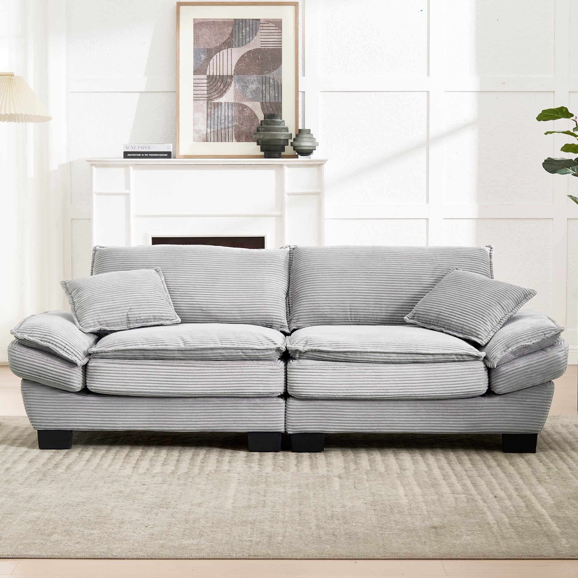 Double Sofa, Modern Feather Bed Simple Spacious, Light Grey