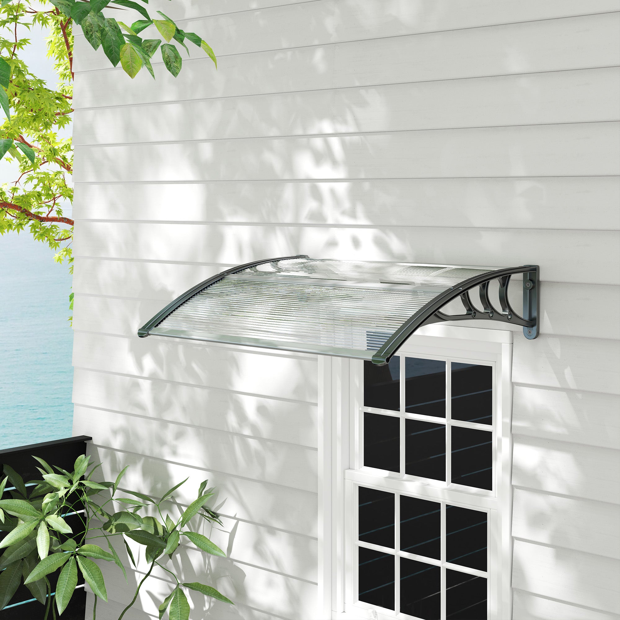 Front Door Canopy Outdoor Awning Rain Shelter, 120 x 75cm, White