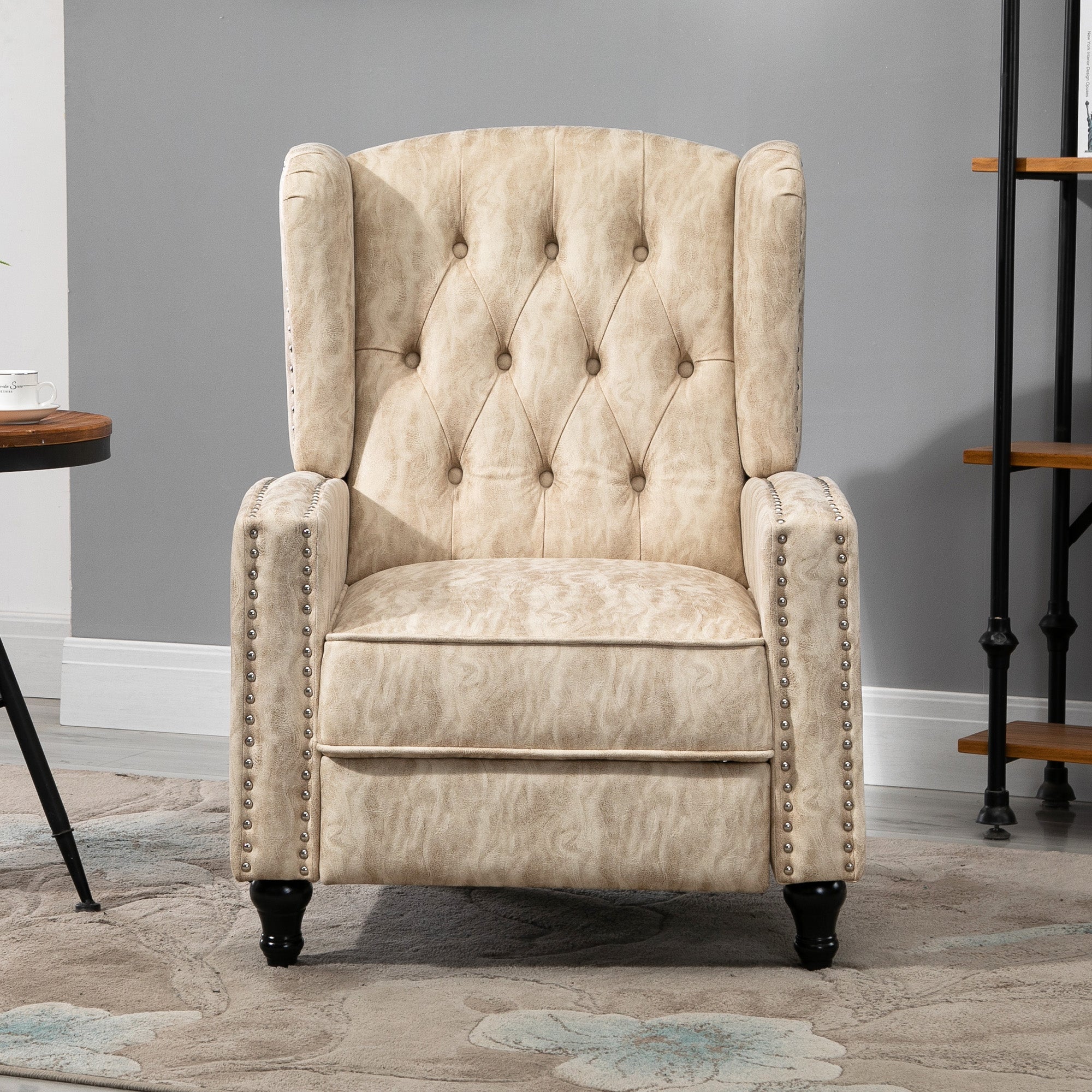 Chesterfield-Style Reclining Armchair - Beige