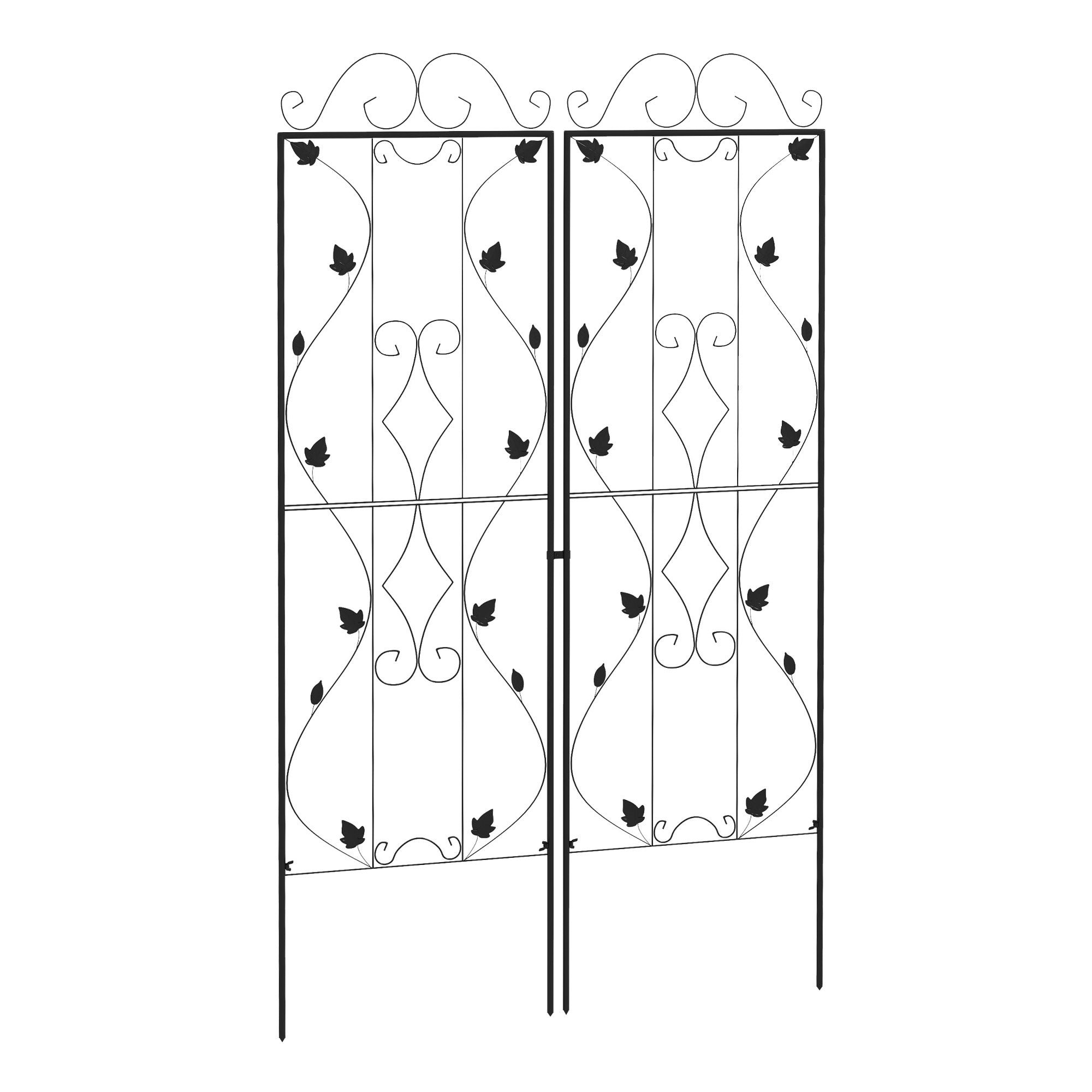 Metal Trellis Set of 2 Leaf Design for Climbing Plants Black