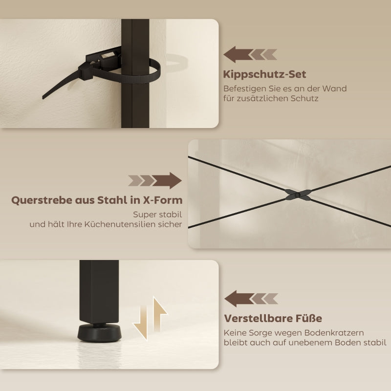 Kitchen Shelf Freestanding 5-Tier 2 Sockets 5 Hooks Basket - Steel