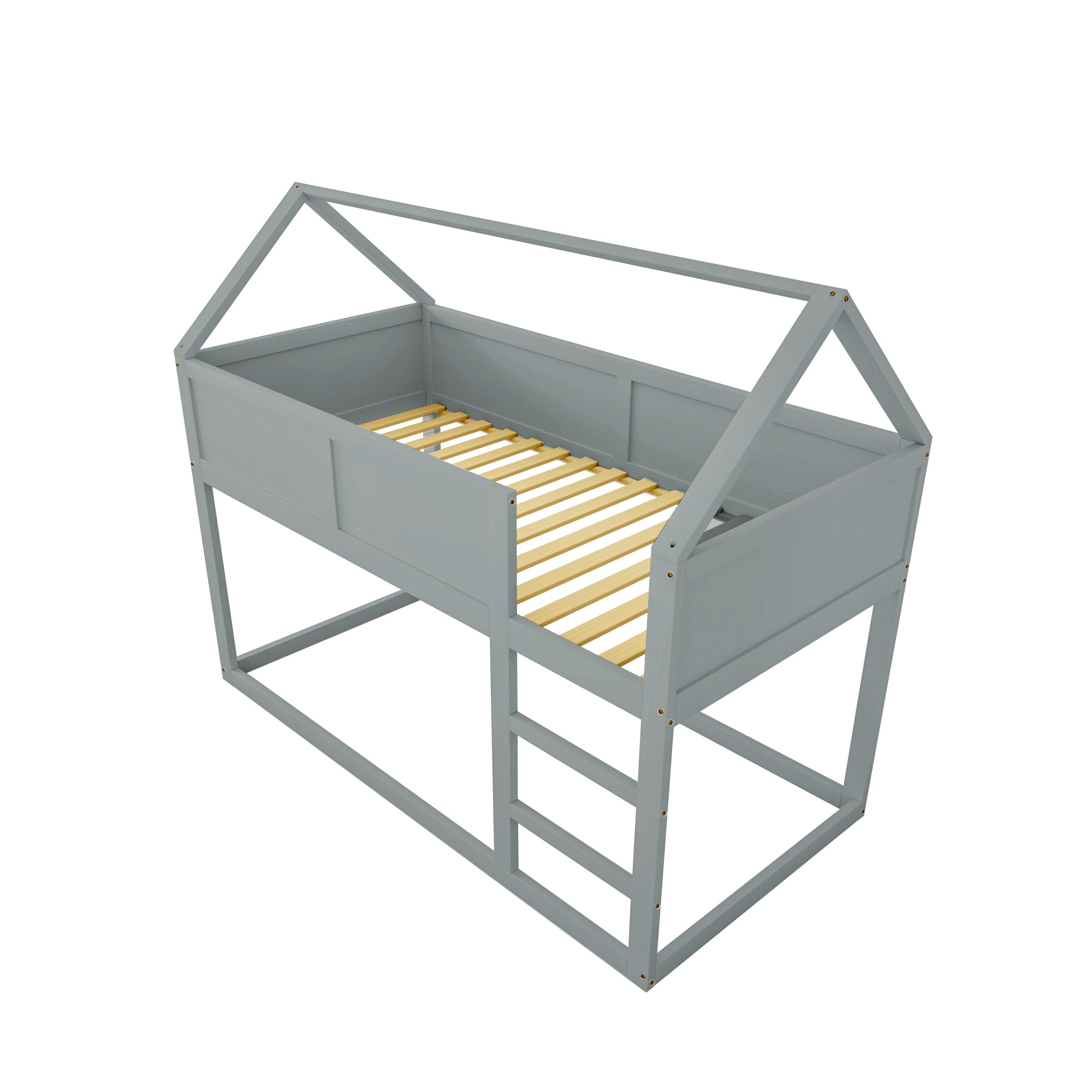 Bunk Bed, Low Single with Stairs, Solid Wood, Grey
