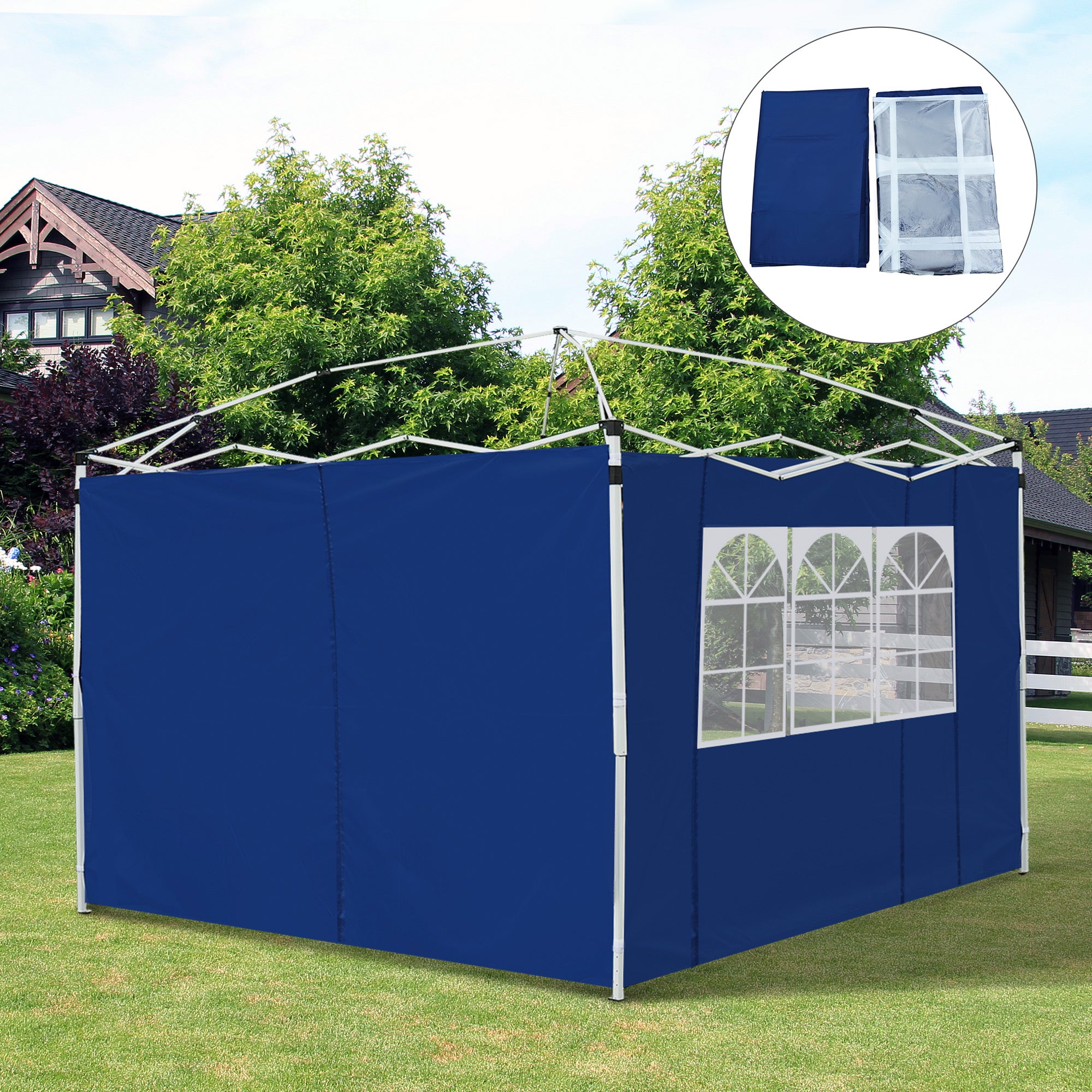 3m Gazebo Side Panel Wall with Window, Replaceable Blue