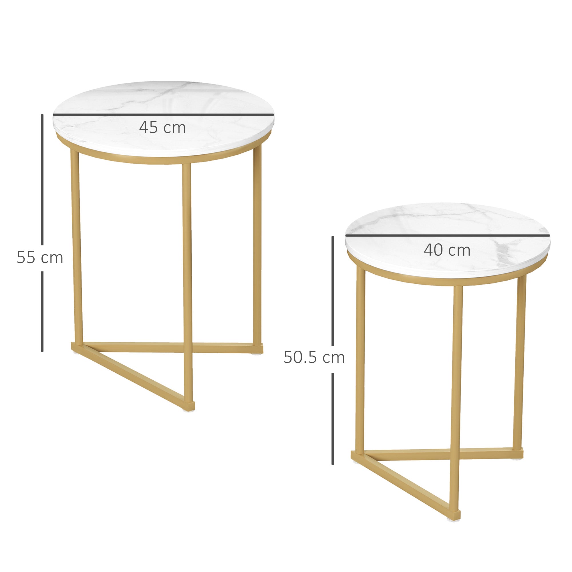 Nest of Tables, Set of Two Marble-Effect, White/Gold-Tone