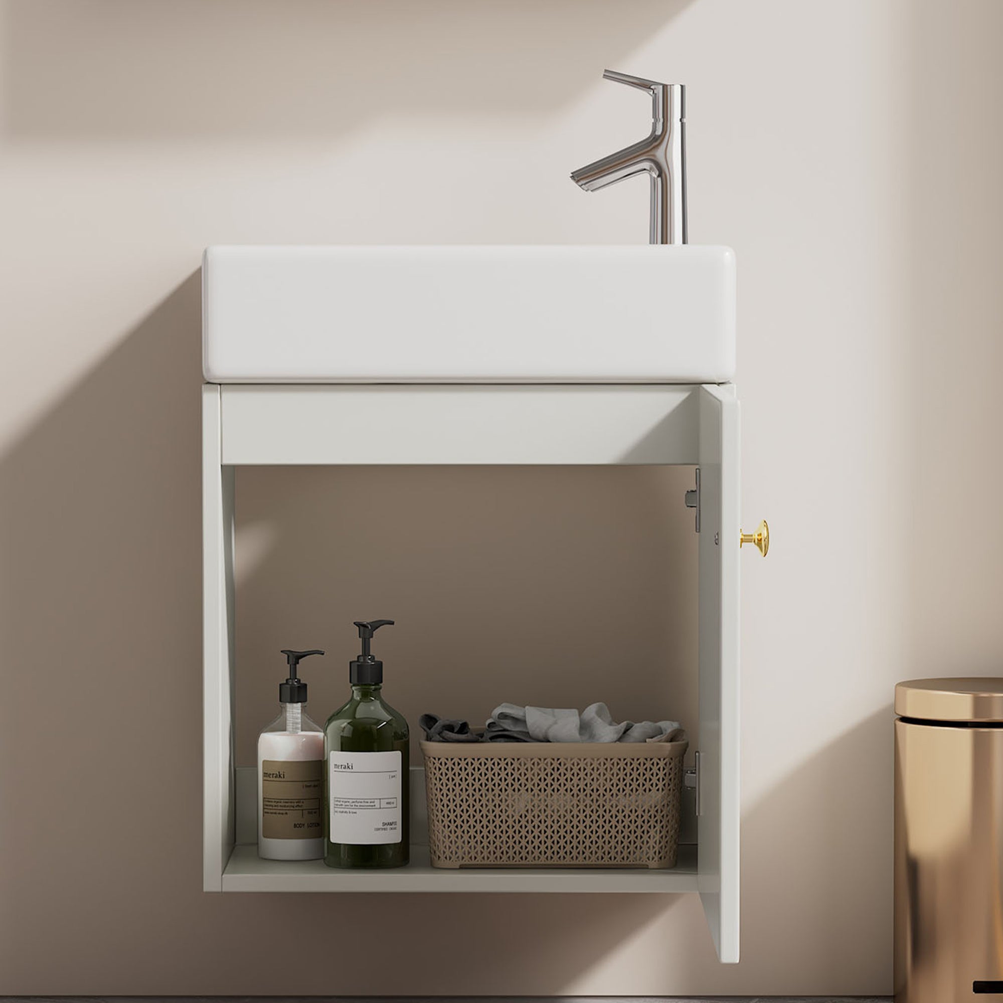 Bathroom Furniture Washbasin with 46cm Vanity Unit, Hanging, Small Guest Bathroom